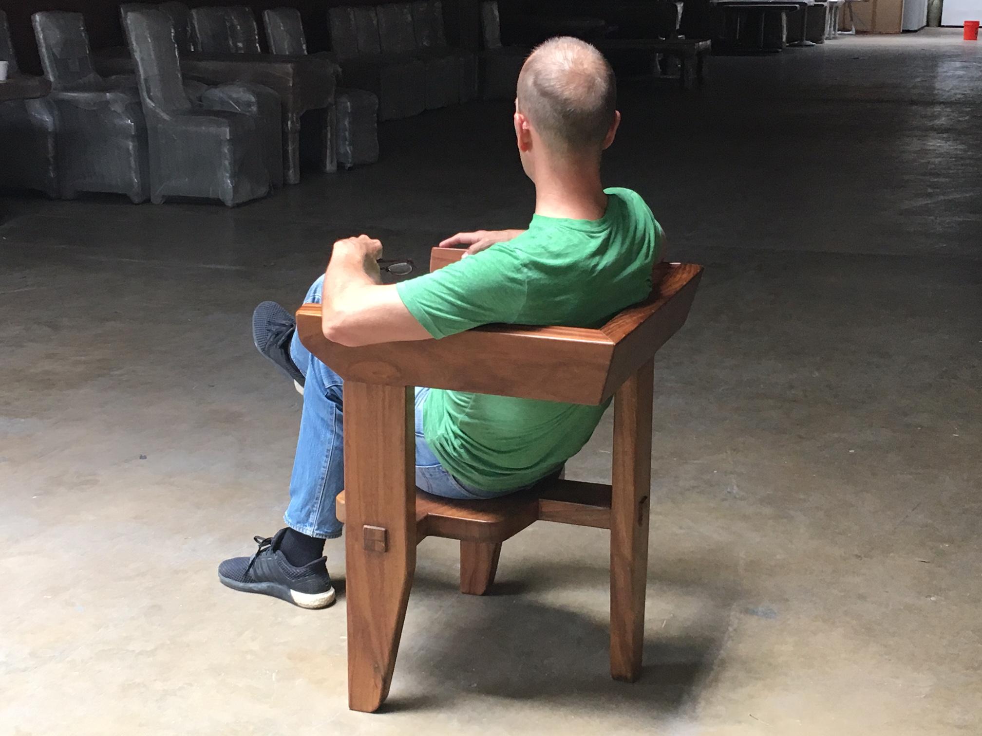 Wood Laredo Armchair, 3-Legged Contemporary Ergonomic Design w/Laquer Finish For Sale