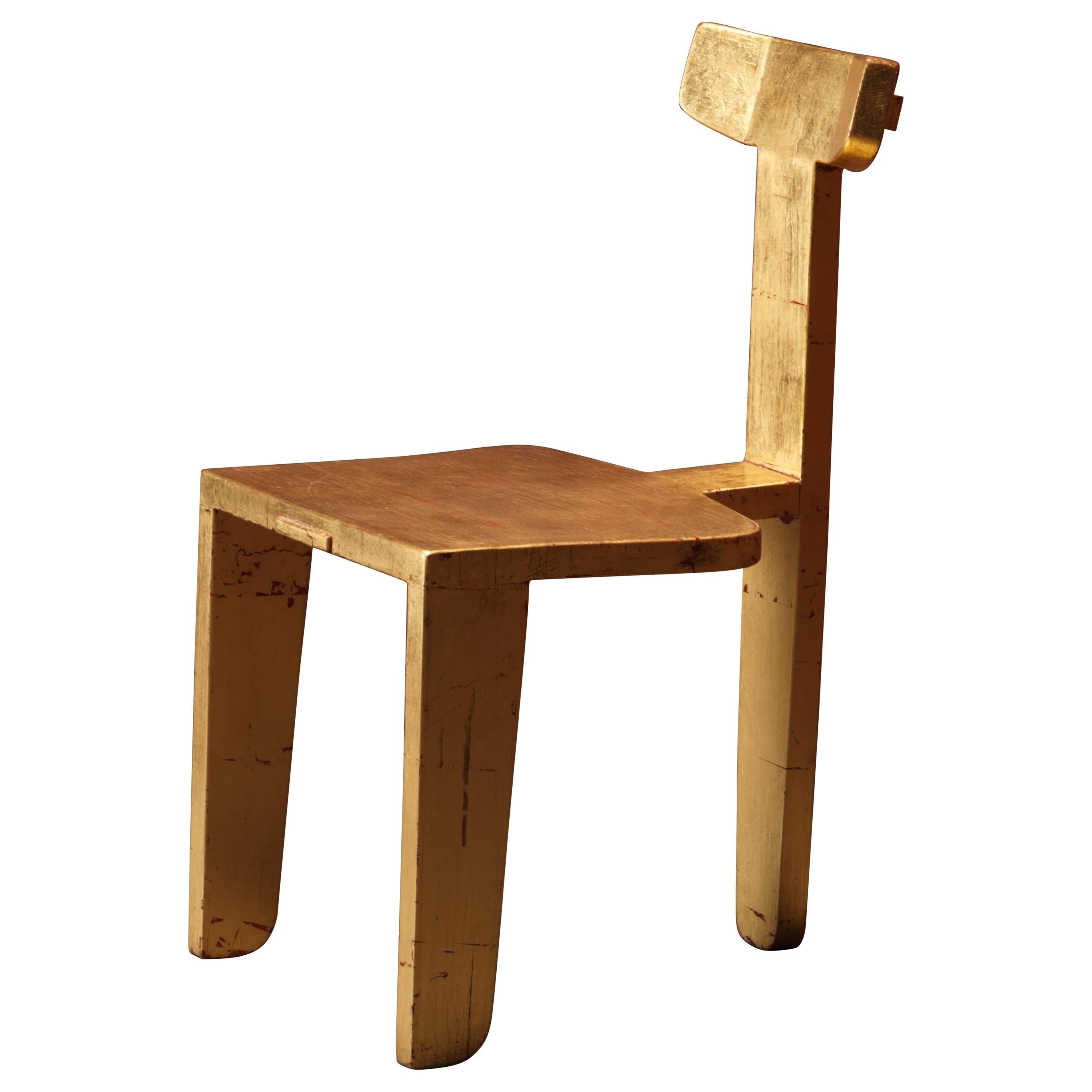 Laredo Gold Leaf Chair, 3-Legged Contemporary Design w/Traditional Joinery For Sale