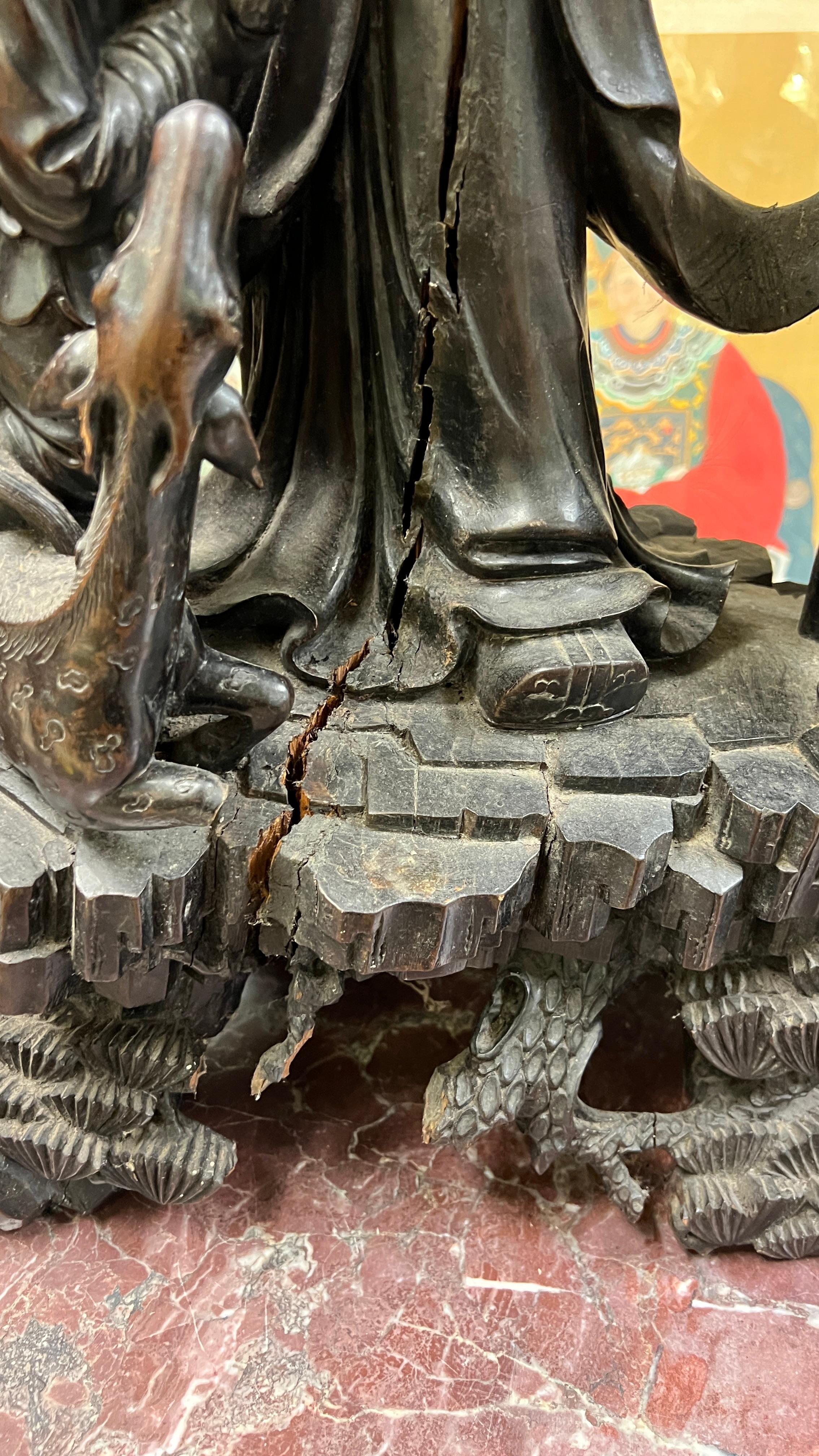 Larg Chinese Daoist God of Longevity Wooden Statue Depicting Shou Lao (Shou Xing 8