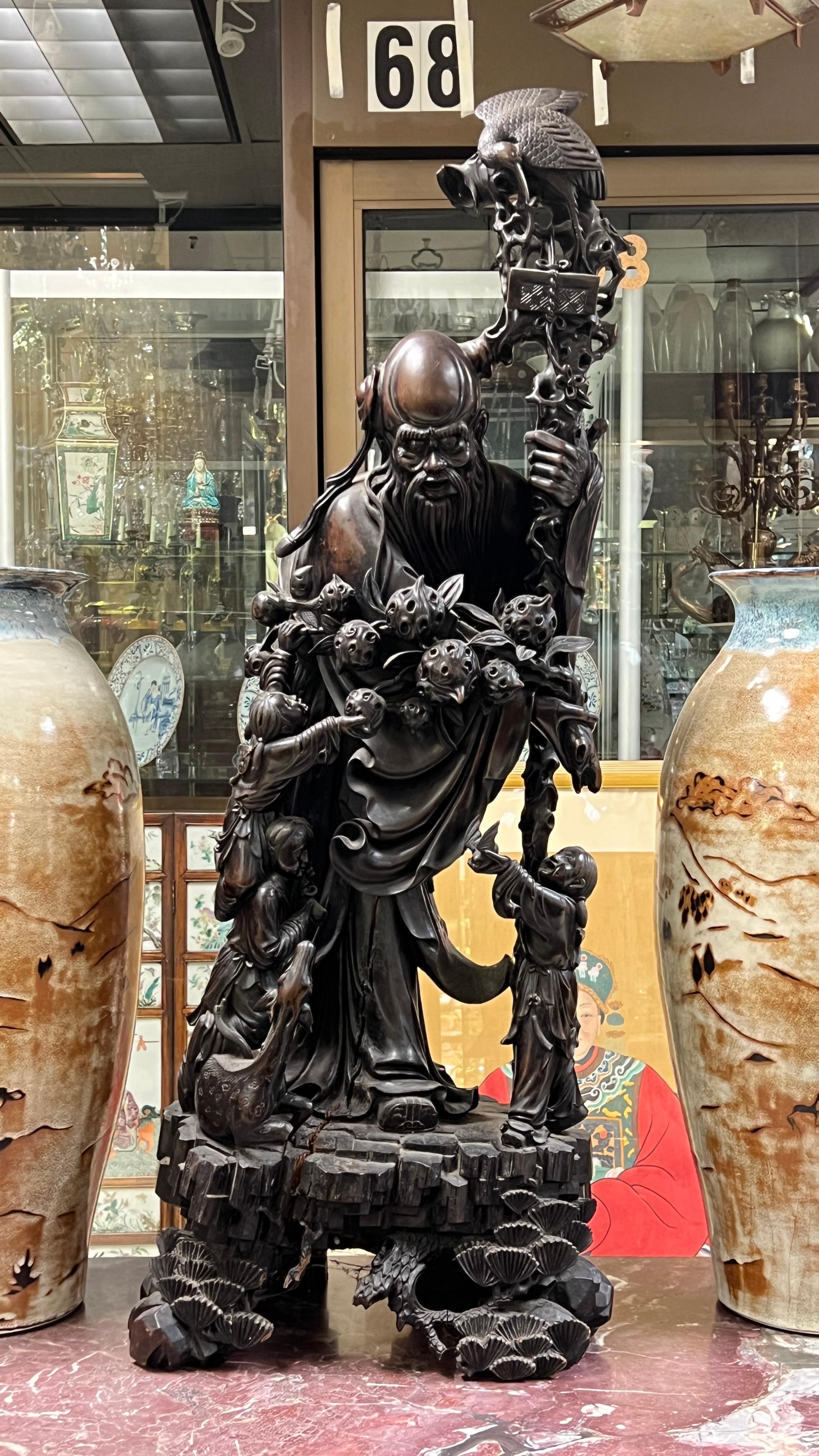 Larg Chinese Daoist God of Longevity Holzstatue des langen Lebens, Shou Lao (Shou Xing im Angebot 13