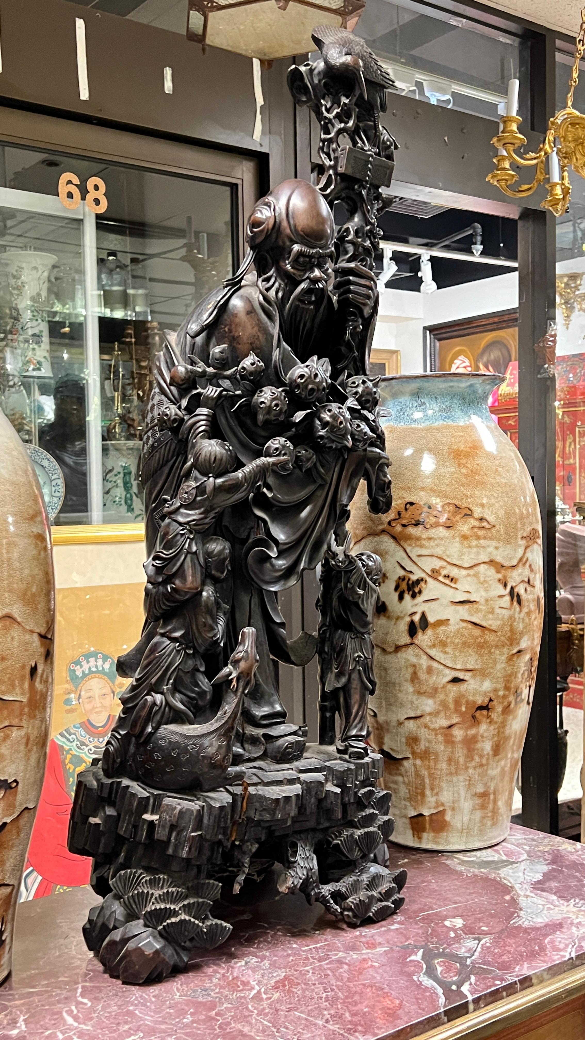 Larg Chinese Daoist God of Longevity Wooden Statue Depicting Shou Lao (Shou Xing For Sale 16