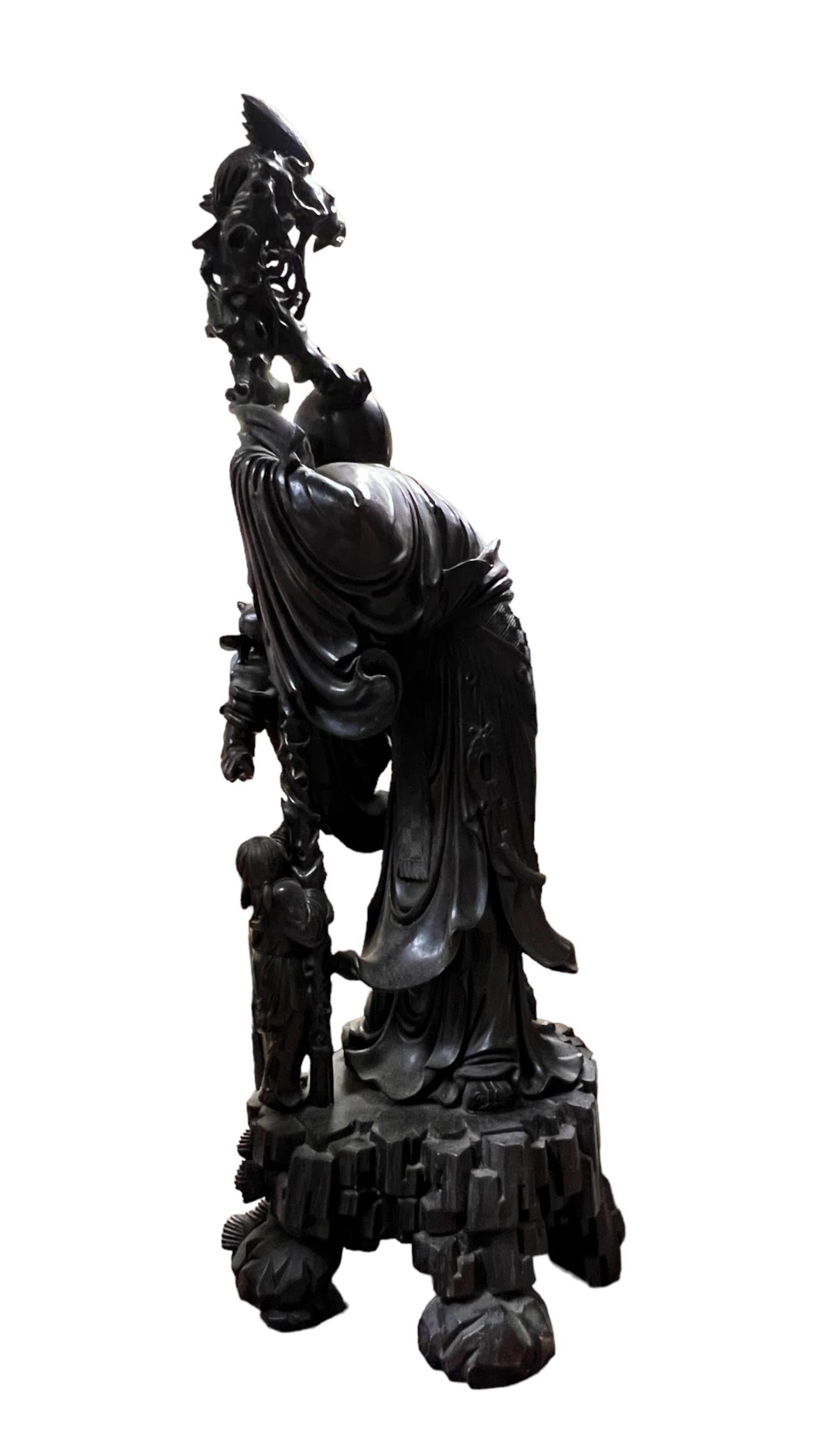 Larg Chinese Daoist God of Longevity Wooden Statue Depicting Shou Lao (Shou Xing For Sale 2