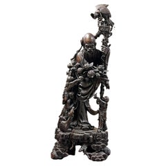 Larg Chinese Daoist God of Longevity Holzstatue des langen Lebens, Shou Lao (Shou Xing