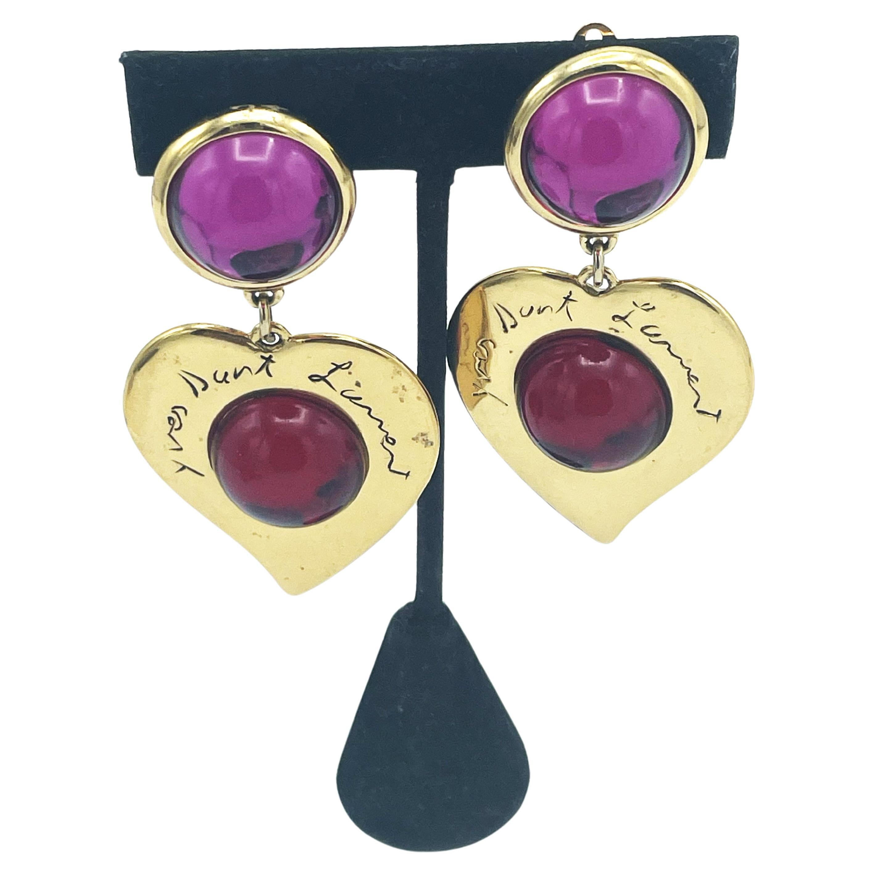 Modern Larg gilt colored clip-on earring, red and pink, Yves St. Laurent, Paris 1980's  For Sale