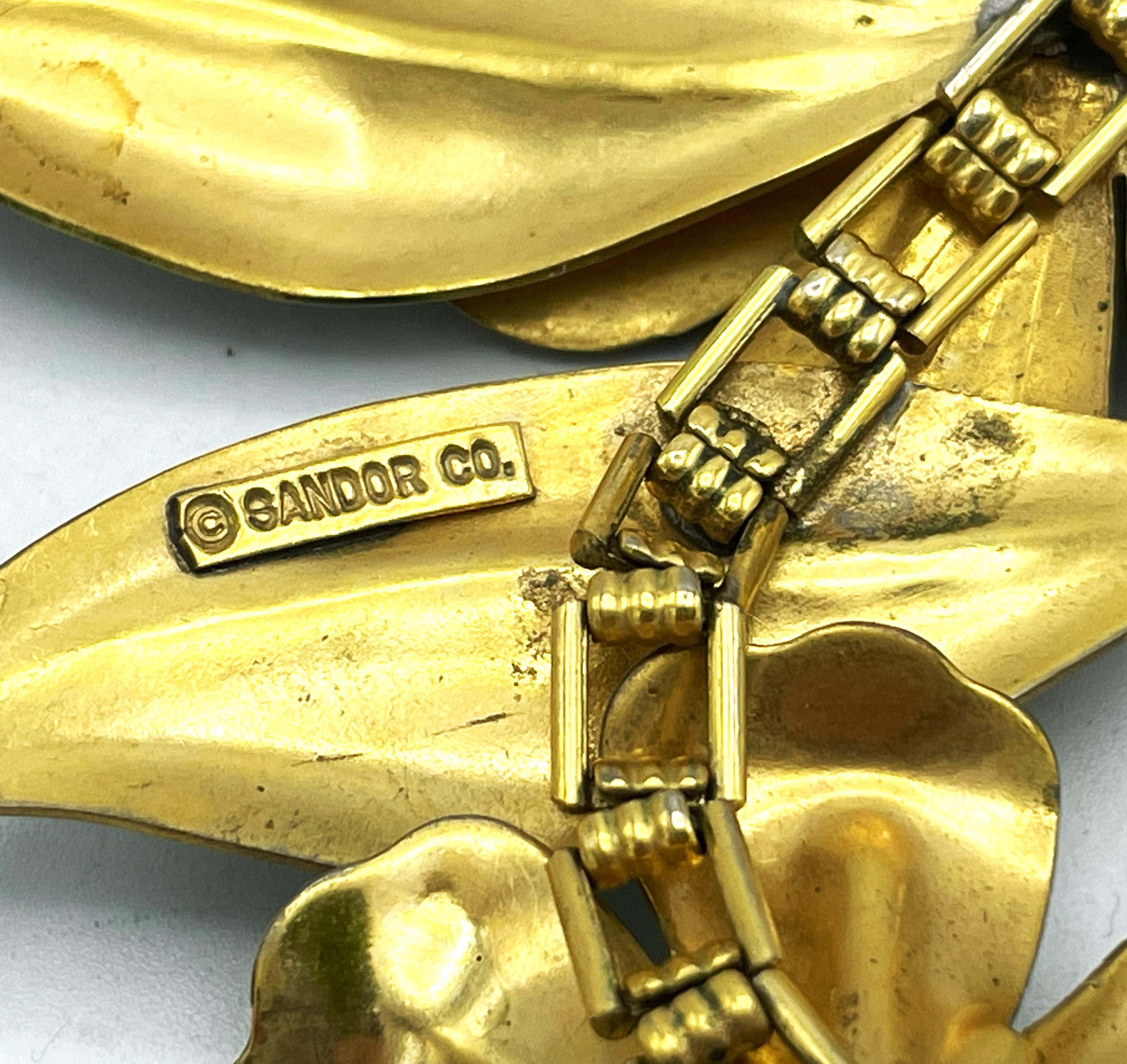 Collier et boucles d'oreilles Larg à motifs floraux en métal émaillé à la main par SANDOR, années 1950, États-Unis en vente 7