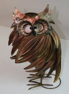 Large Metal Owl in the style of Curtis Jere