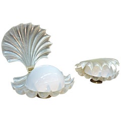 Larg Seashell Lamp, Attributed to Liane Rougier in Nacre Mithacrylate