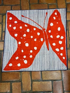 1960's Red, White and Blue Star Spangled Butterfly Scarf Art by Vera Neumann