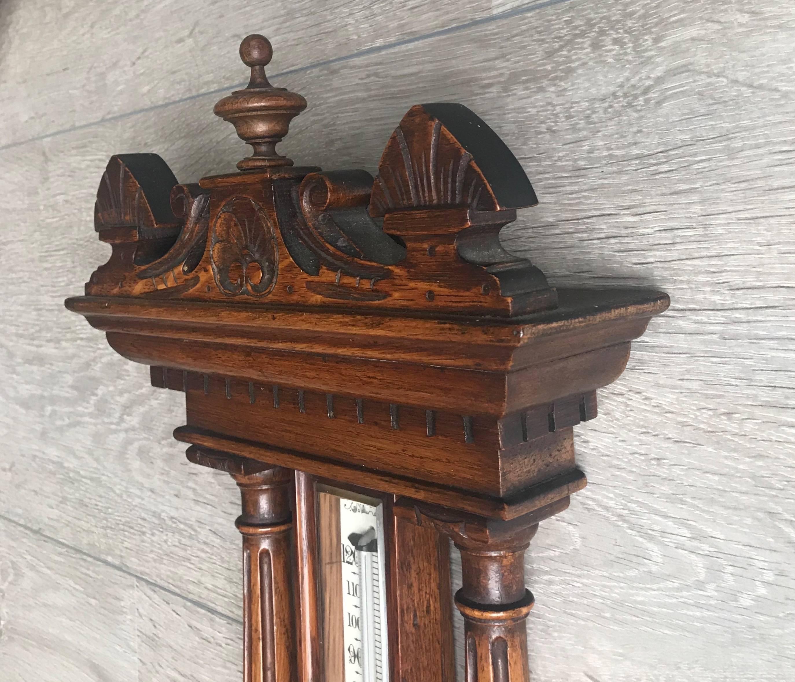 Stunning design and top quality executed antique barometer.

This late 19th to early 20th Century, English manufactured wall barometer has everything that makes an antique worthwhile. First of all, the quality of the workmanship is second to none.