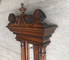 Large and Mint Condition Antique English Carved Oak and Porcelain Wall Barometer