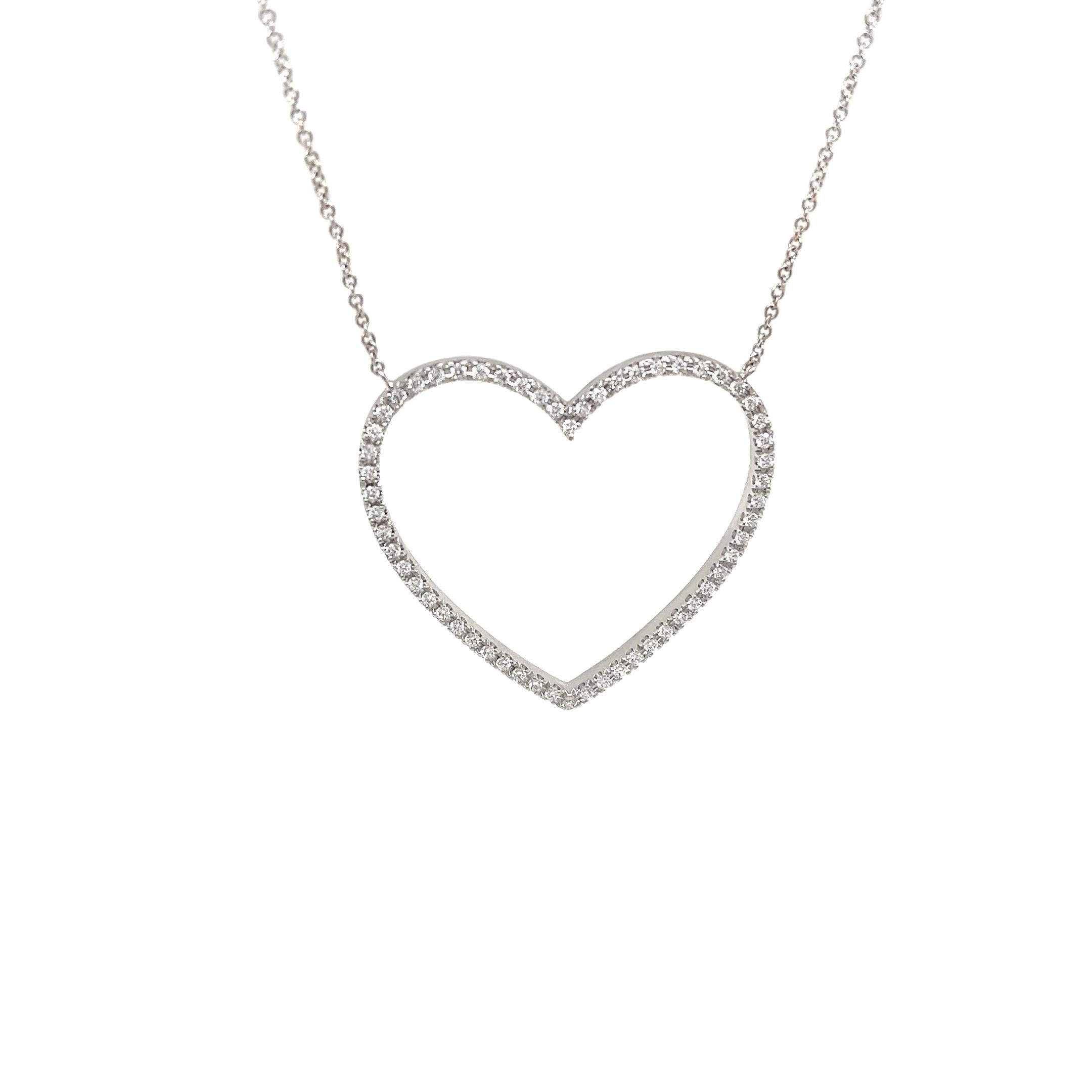 Grand pendentif cœur F/VS en or blanc 18 carats et chaîne en or blanc avec diamants 0,60 carat Neuf - En vente à London, GB