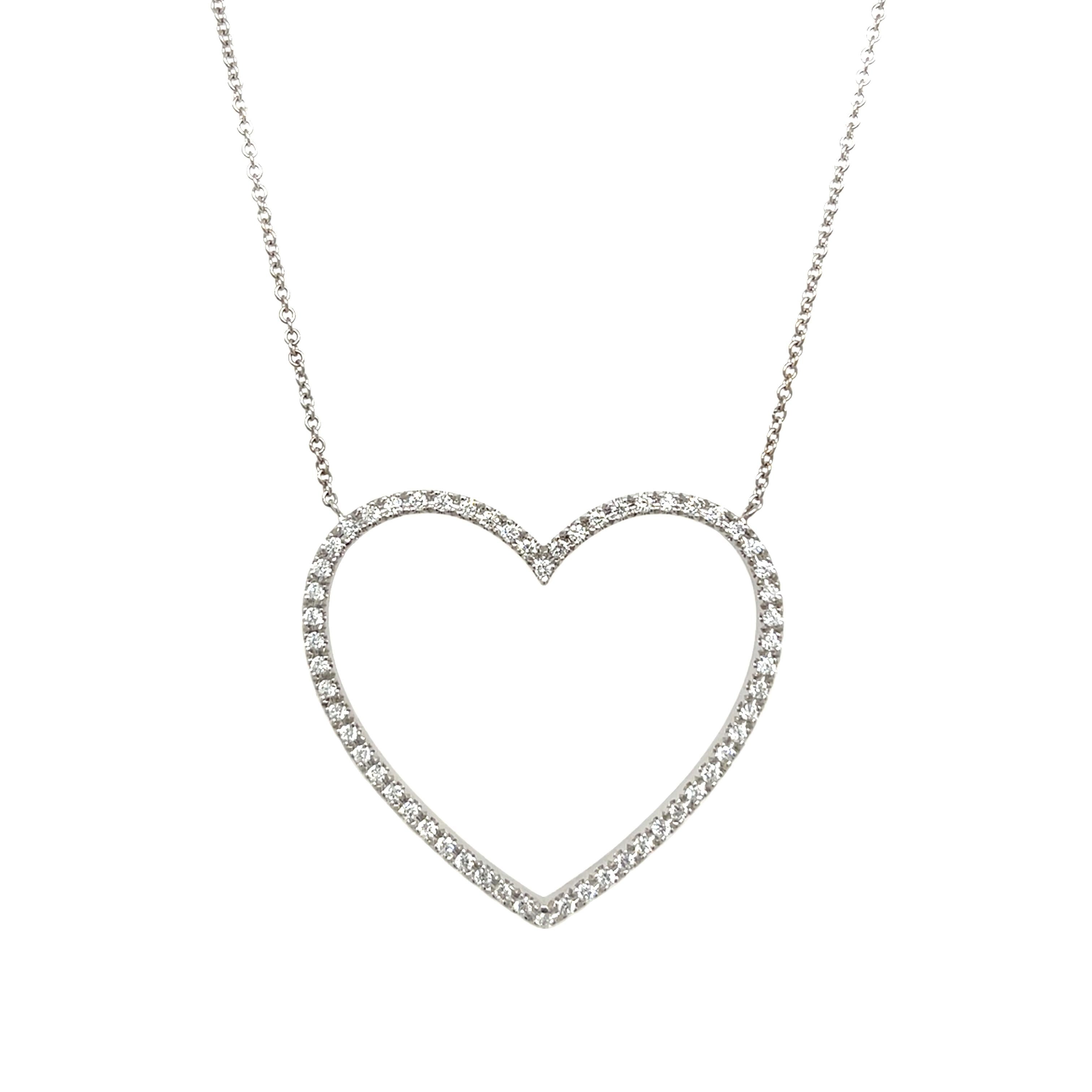 Grand pendentif cœur F/VS en or blanc 18 carats et chaîne en or blanc avec diamants 0,60 carat en vente 1