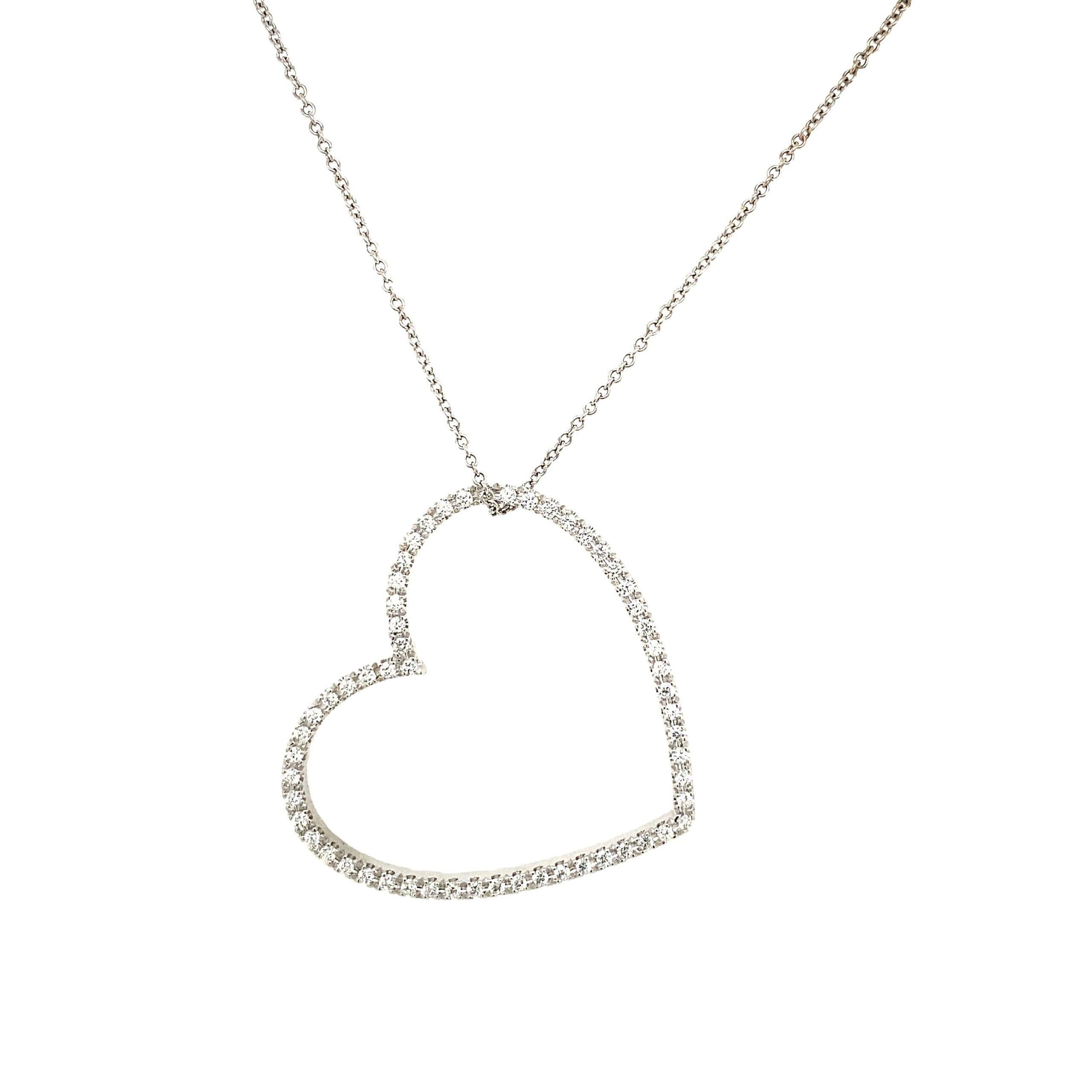 Large 0.60ct F/VS Diamond Heart Pendant & White Gold Chain in 18ct White Gold For Sale