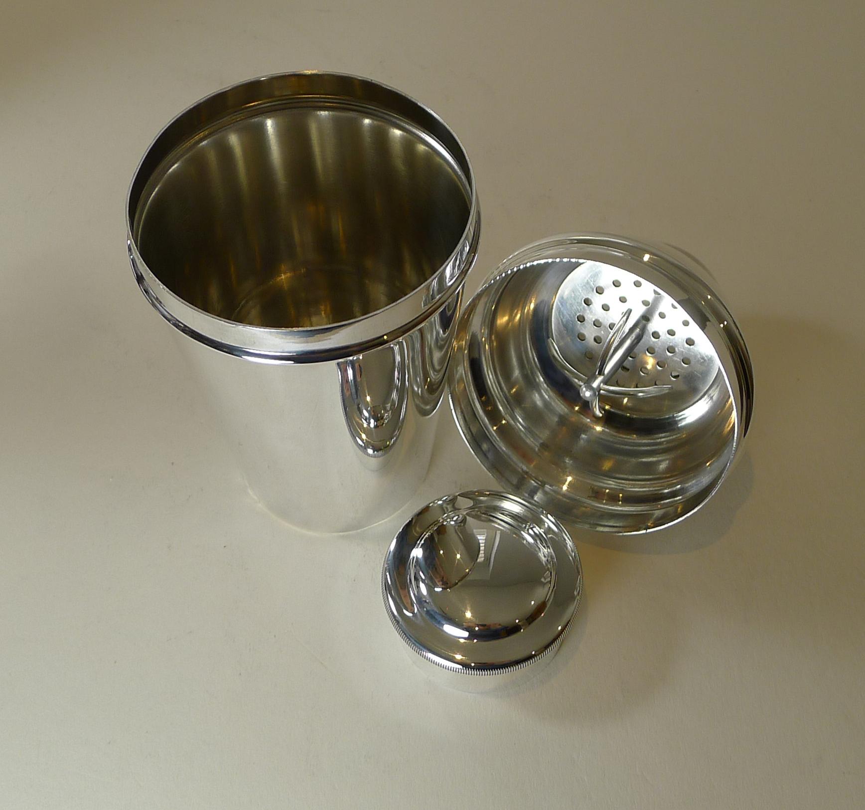 Large 1 1/2 Pint Silver Plated Cocktail Shaker by Suckling Ltd. c.1930 5