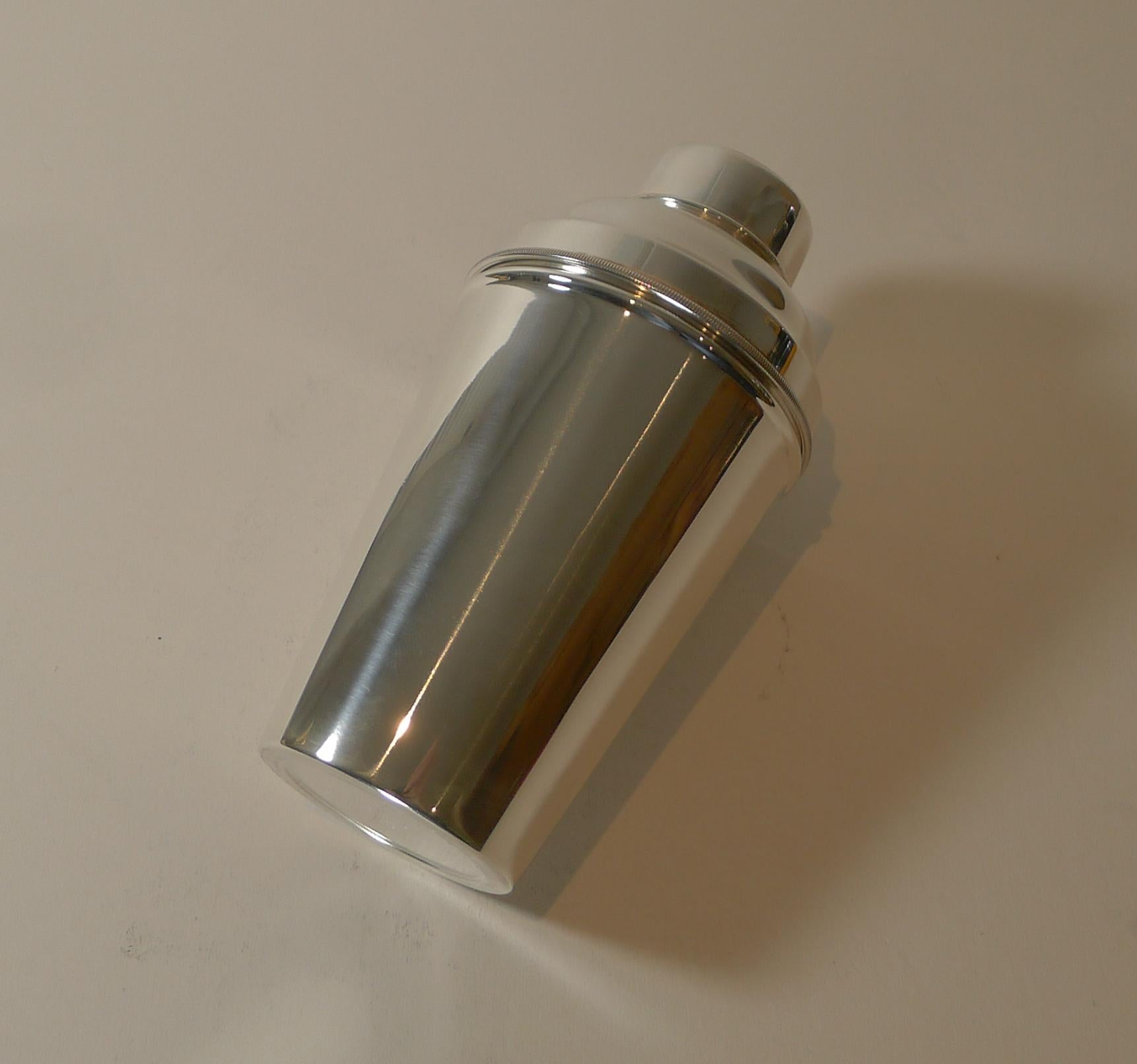 Art Deco Large 1 1/2 Pint Silver Plated Cocktail Shaker by Suckling Ltd. c.1930