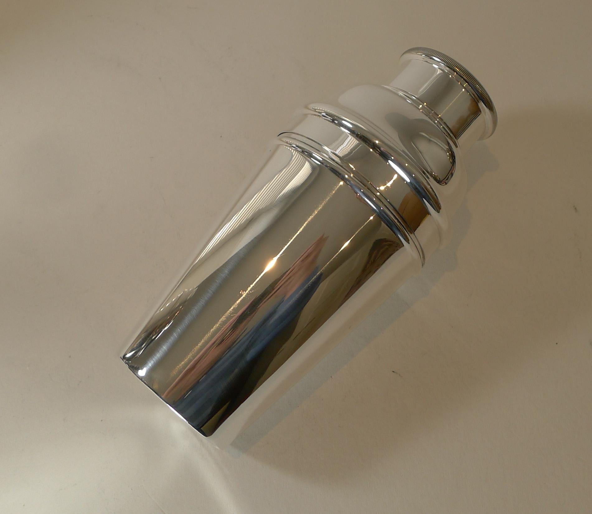 European Large 1 1/2 Pint Silver Plated Cocktail Shaker by Suckling Ltd. c.1930