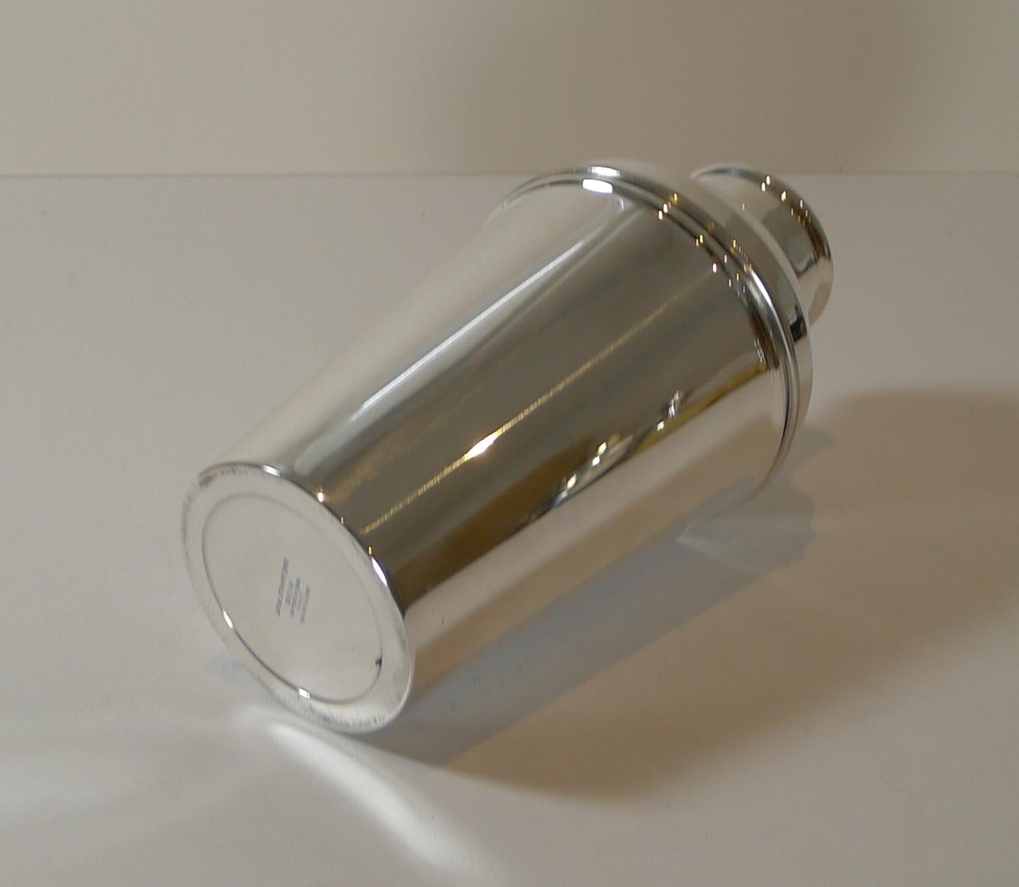 English Large 1 1/2 Pint Silver Plated Cocktail Shaker by Suckling Ltd. c.1930
