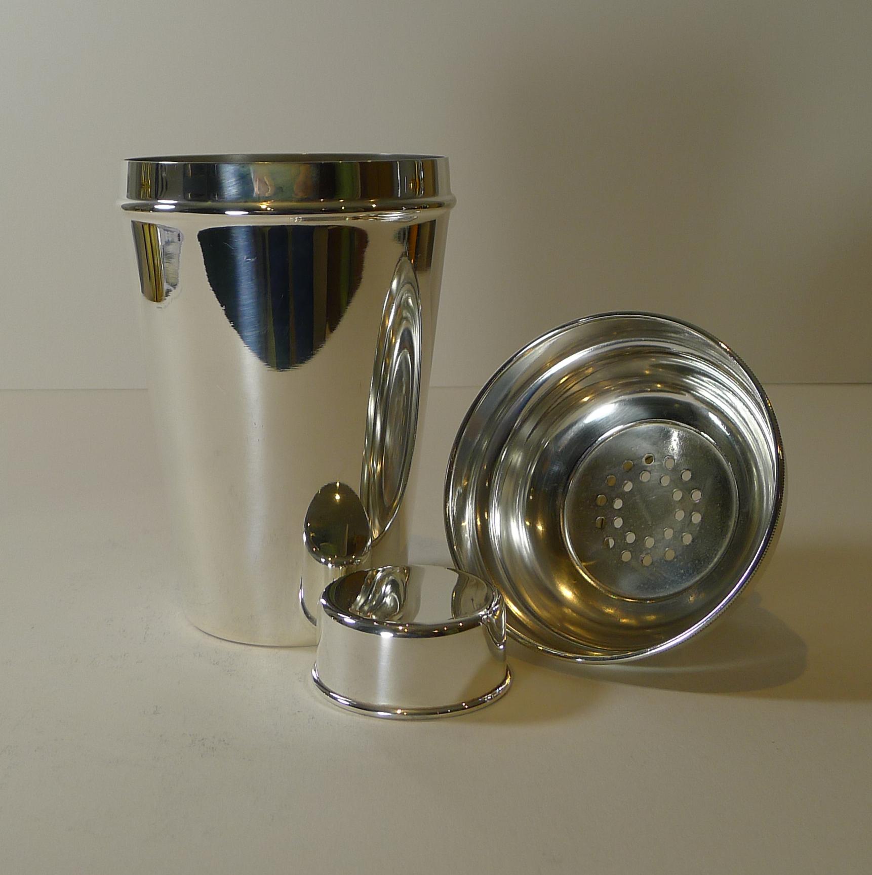 Large 1 1/2 Pint Silver Plated Cocktail Shaker by Suckling Ltd. c.1930 1