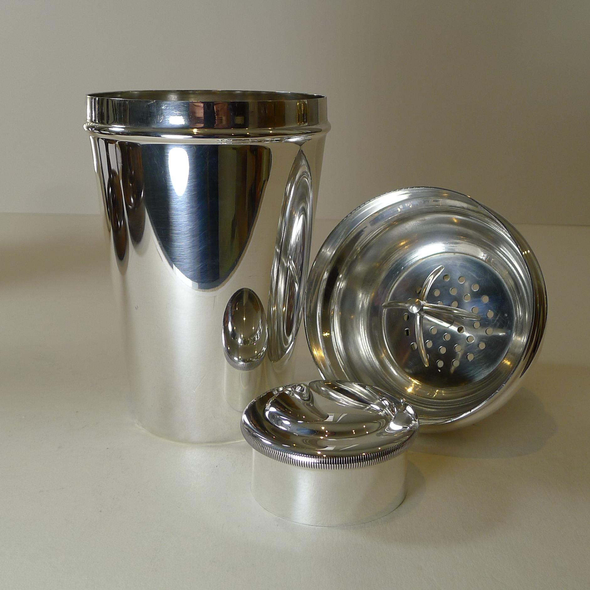 Large 1 1/2 Pint Silver Plated Cocktail Shaker by Suckling Ltd. c.1930 2