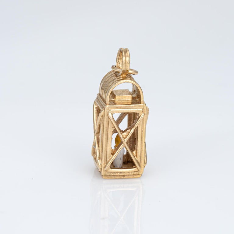 Large Lantern Charm Vintage 14k Yellow Gold Estate Fine Jewelry at 1stDibs