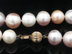 Large 10-14mm Multi Color Pearl Strand Necklace 14k Yellow Gold Grooved Clasp