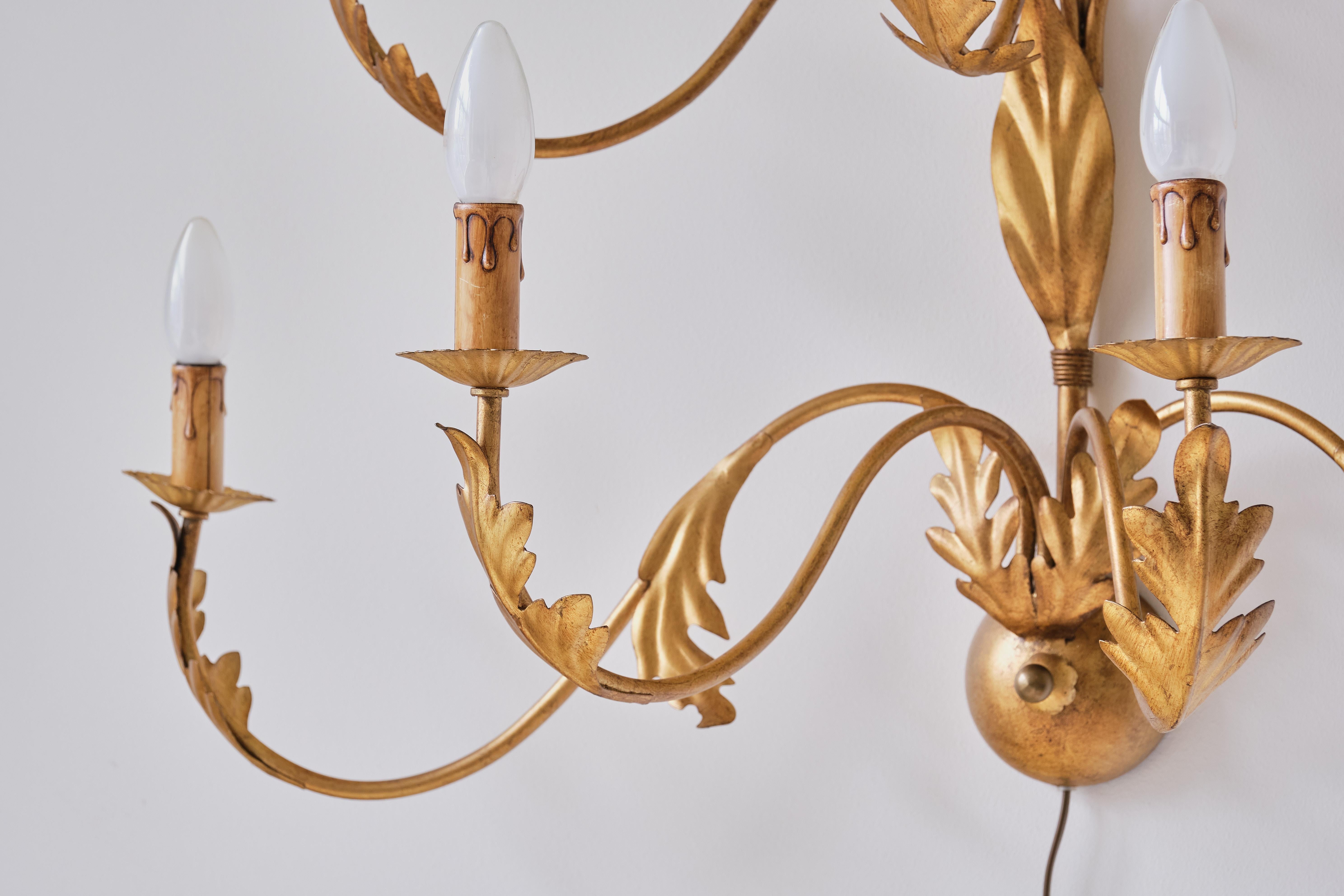 Large 10 Arm Gilded Wall Light by Banci Firenze, Italy, 1960s For Sale 3