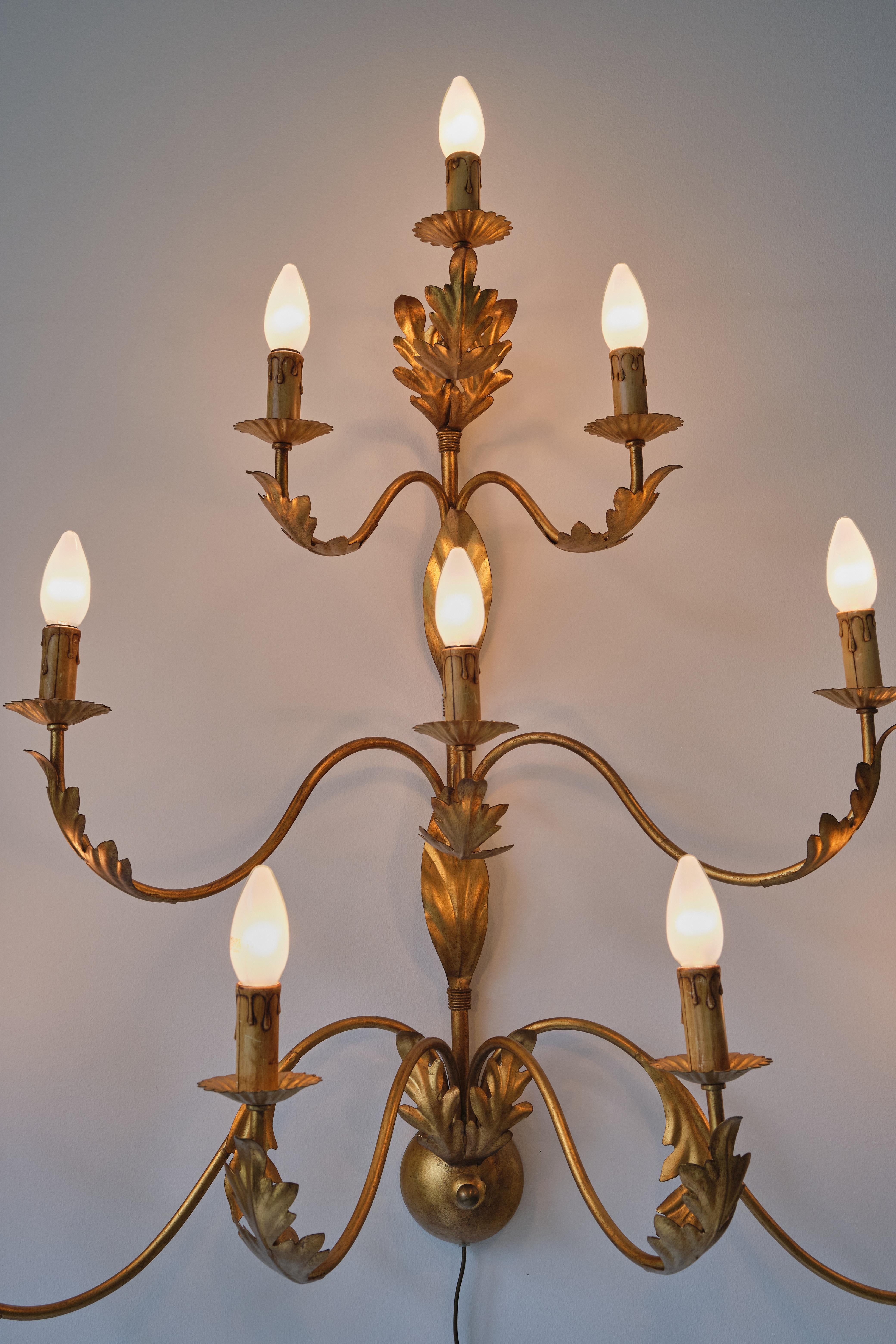 Large 10 Arm Gilded Wall Light by Banci Firenze, Italy, 1960s For Sale 5