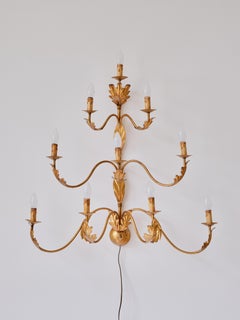 Large 10 Arm Gilded Wall Light by Banci Firenze, Italy, 1960s