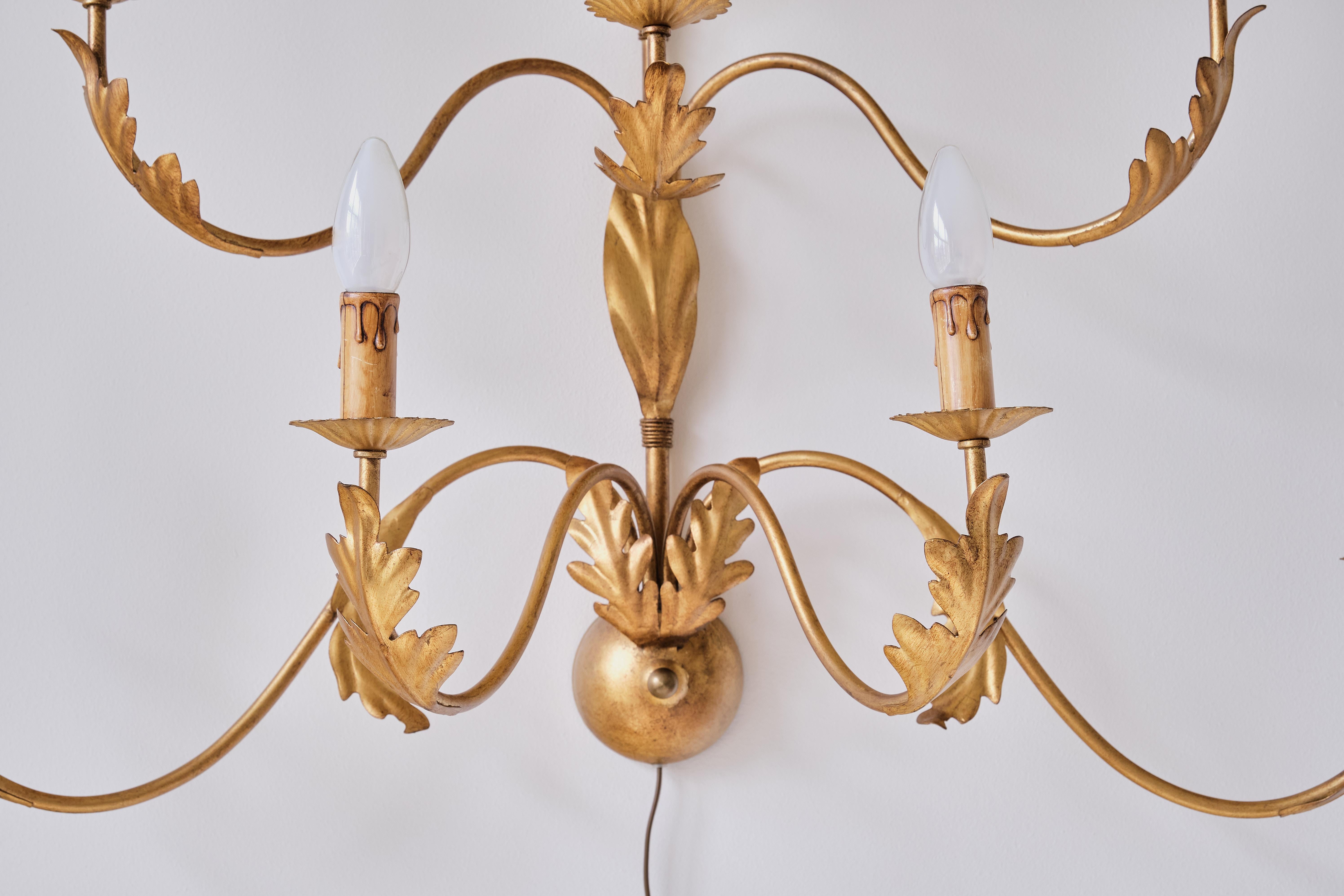 Hollywood Regency Large 10 Arm Gilded Wall Light by Banci Firenze, Italy, 1960s For Sale