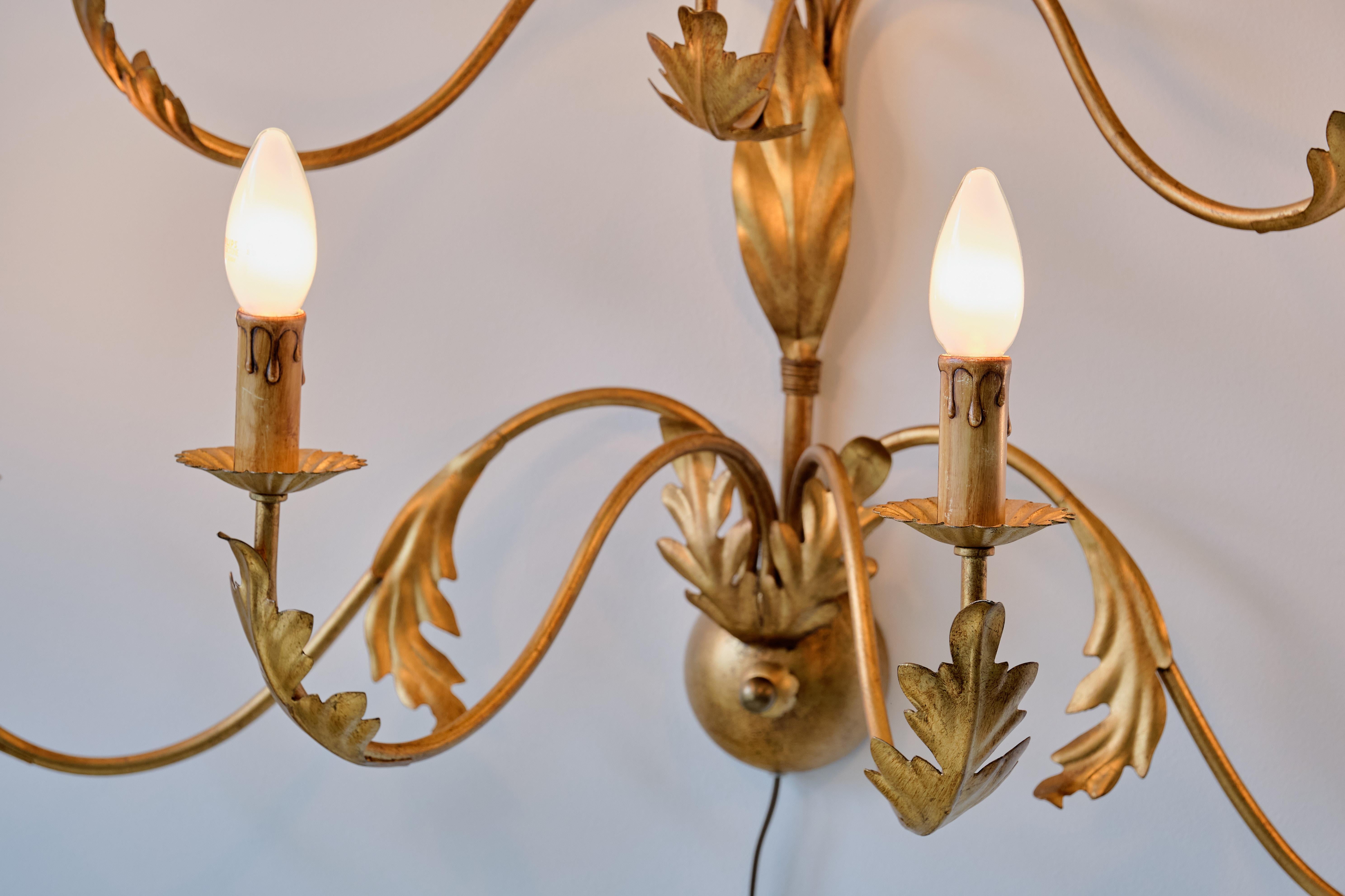 Large 10 Arm Gilded Wall Light by Banci Firenze, Italy, 1960s In Good Condition For Sale In The Hague, NL
