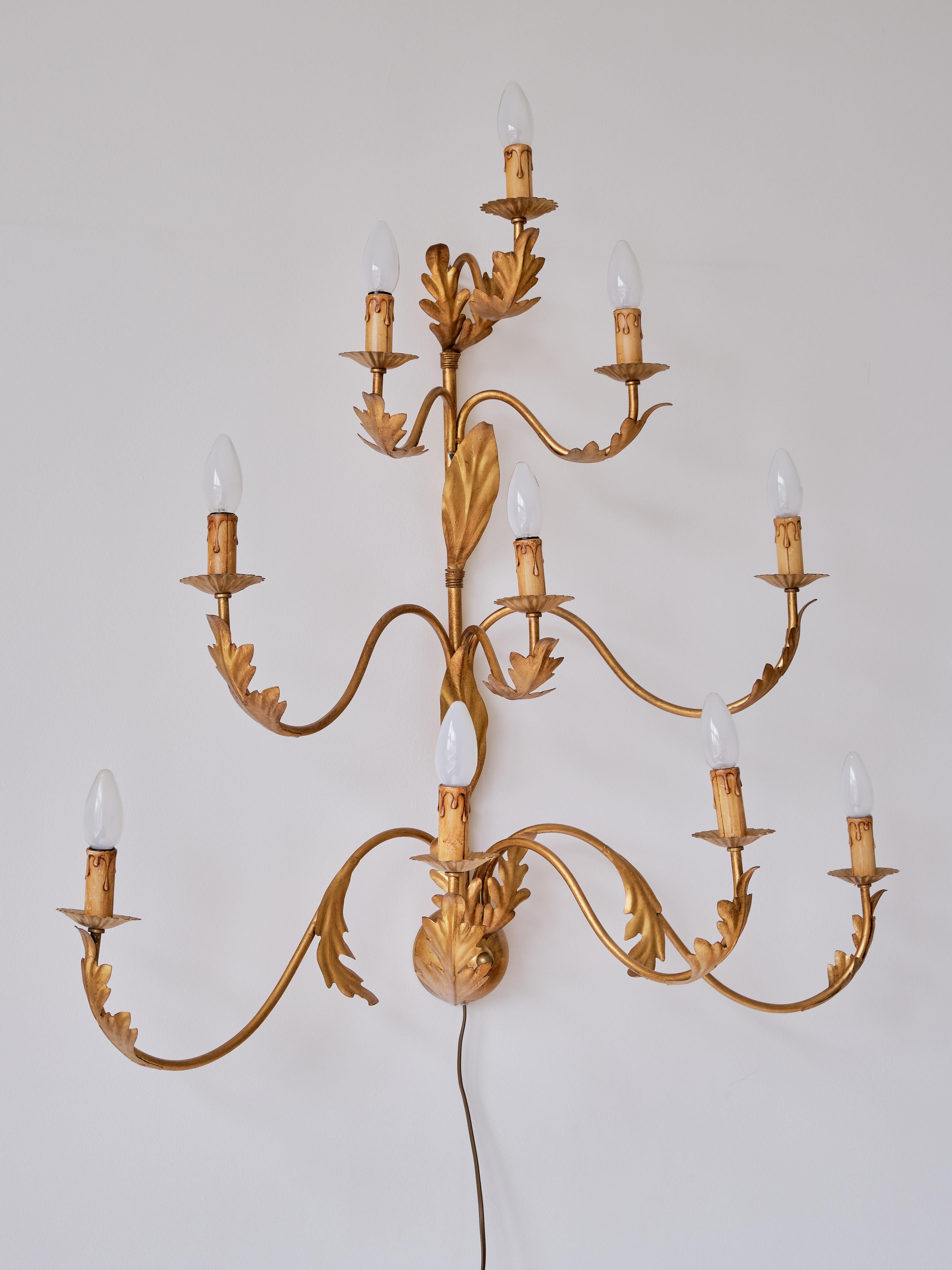 Large 10 Arm Gilded Wall Light by Banci Firenze, Italy, 1960s For Sale 1