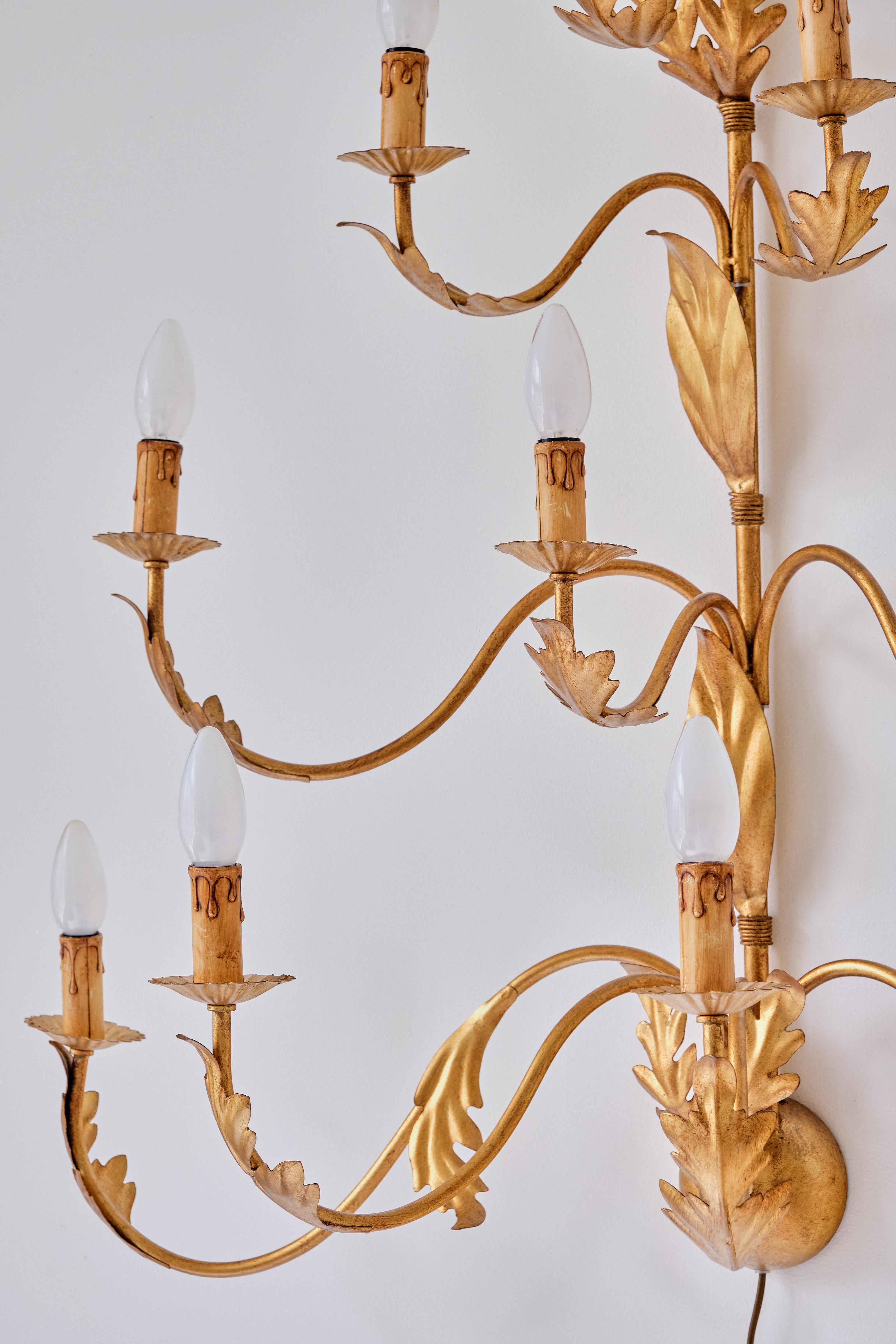 Large 10 Arm Gilded Wall Light by Banci Firenze, Italy, 1960s For Sale 2