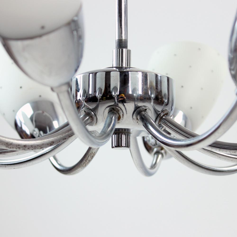 Large 10 Arm Midcentury Ceiling Chandelier In Chrome & Glass, Czechoslovakia For Sale 5