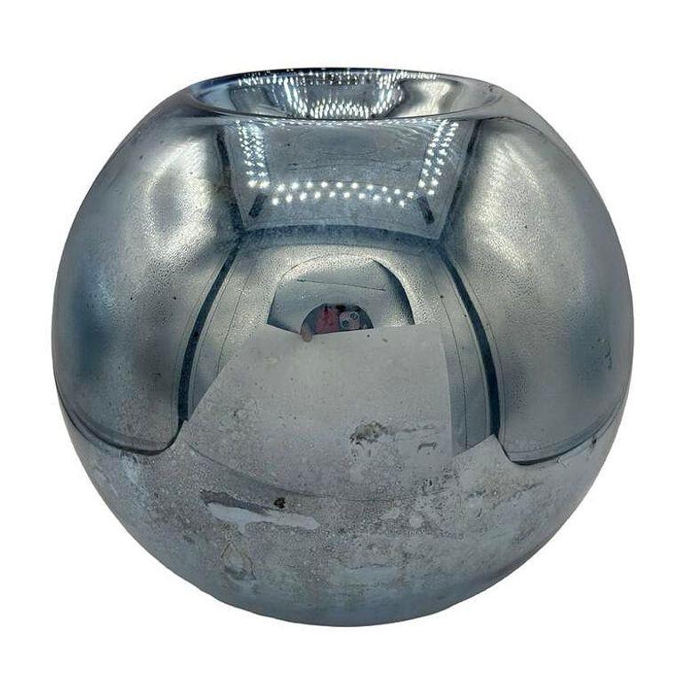 Un raro vaso a sfera rotondo in vetro mercurio cobalto largo 10