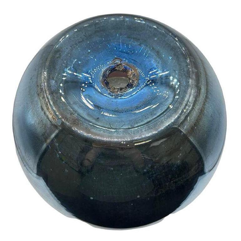 Grande vaso a sfera rotondo in vetro mercurio blu cobalto cecoslovacco da 10