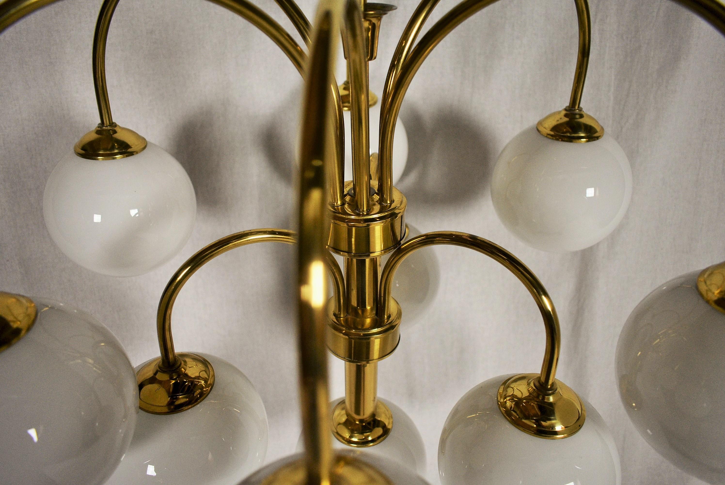 Large 10 Flamming Brass Chandelier by Kamenicky Senov, 1970s 3