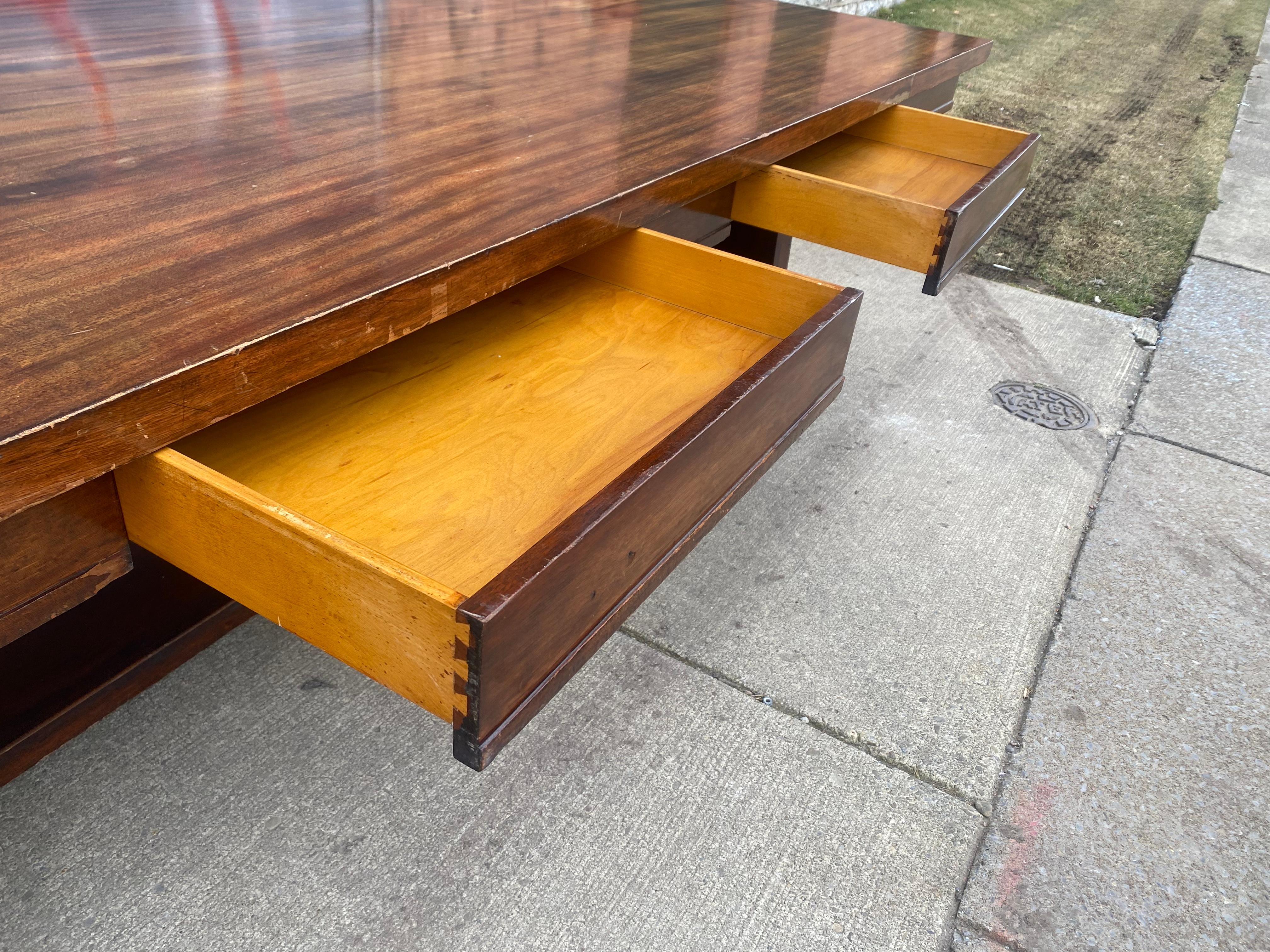 Mahogany Large 10 Foot Early 20th Century Library / Dining Table, Two Drawers, Regency For Sale