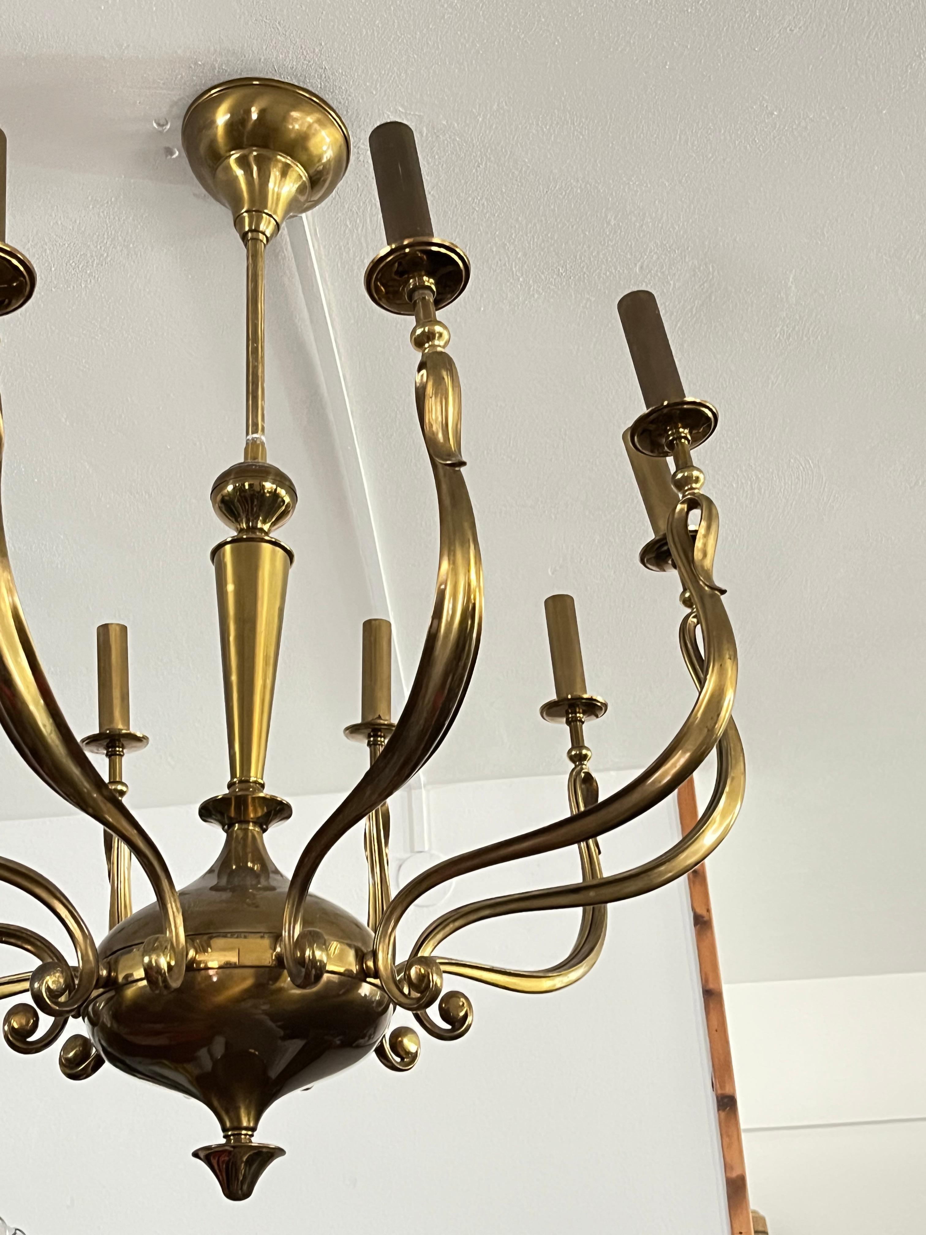 Other Large 10-light Brass Chandelier, Italy, 1950s For Sale