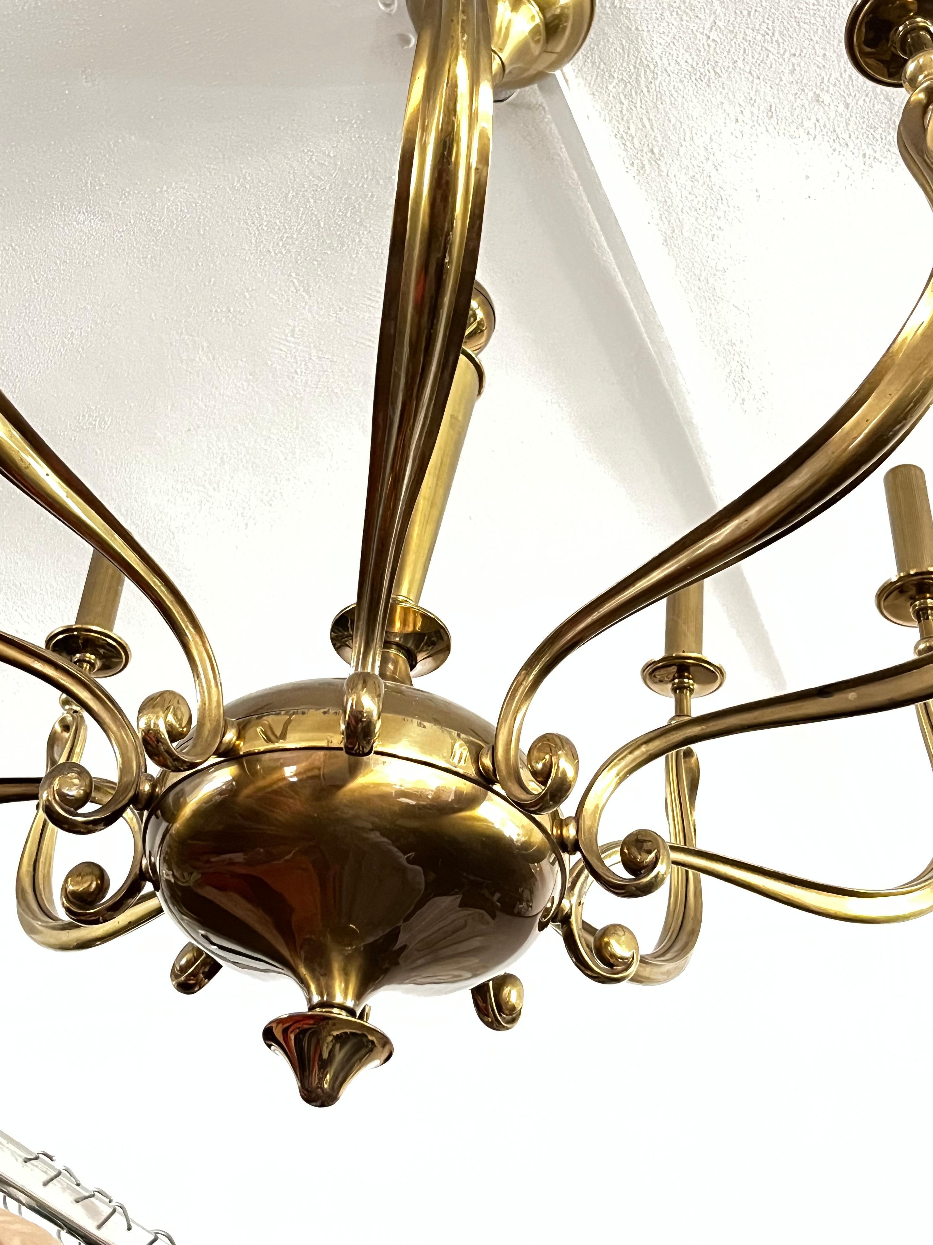Large 10-light Brass Chandelier, Italy, 1950s In Good Condition For Sale In Palermo, IT