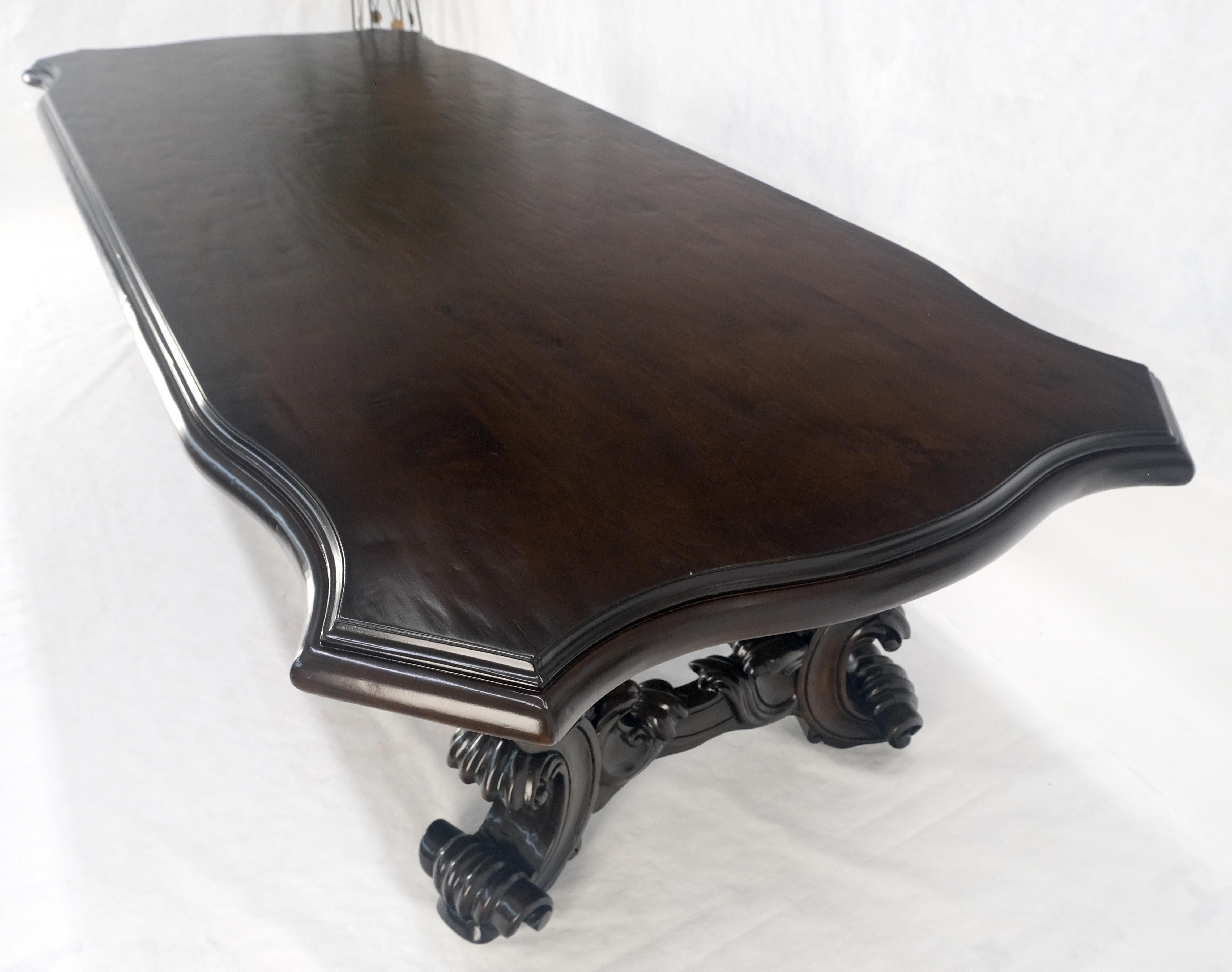 Large 10' Long Heavily Carved Base Scroll Shape Thick Top Dining Table MINT For Sale 6