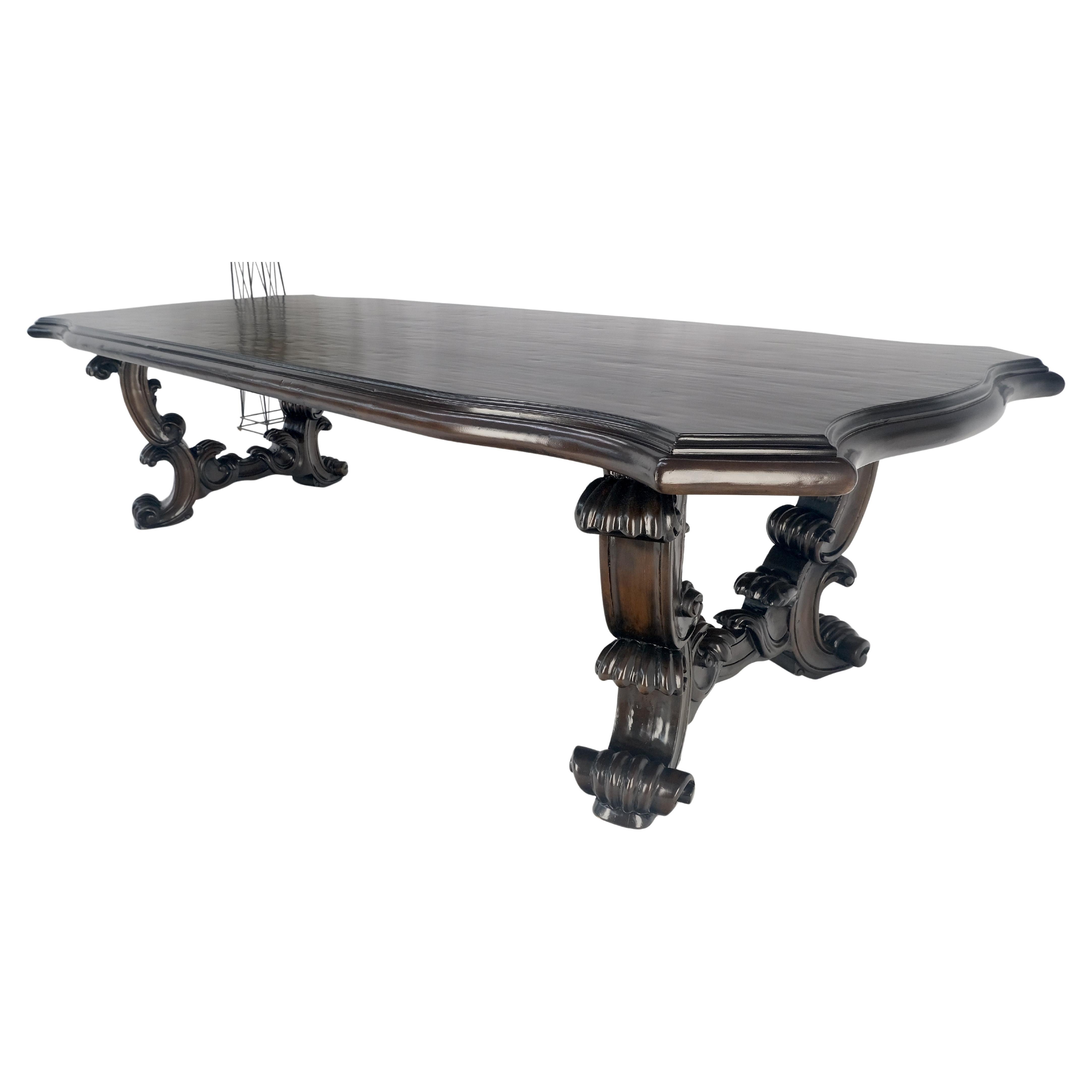 Large 10' Long Spanish Colonial Heavily Carved Base Scroll Shape Thick Top Dining Table MINT!.