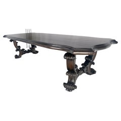 Large 10' Long Heavily Carved Base Scroll Shape Thick Top Dining Table MINT