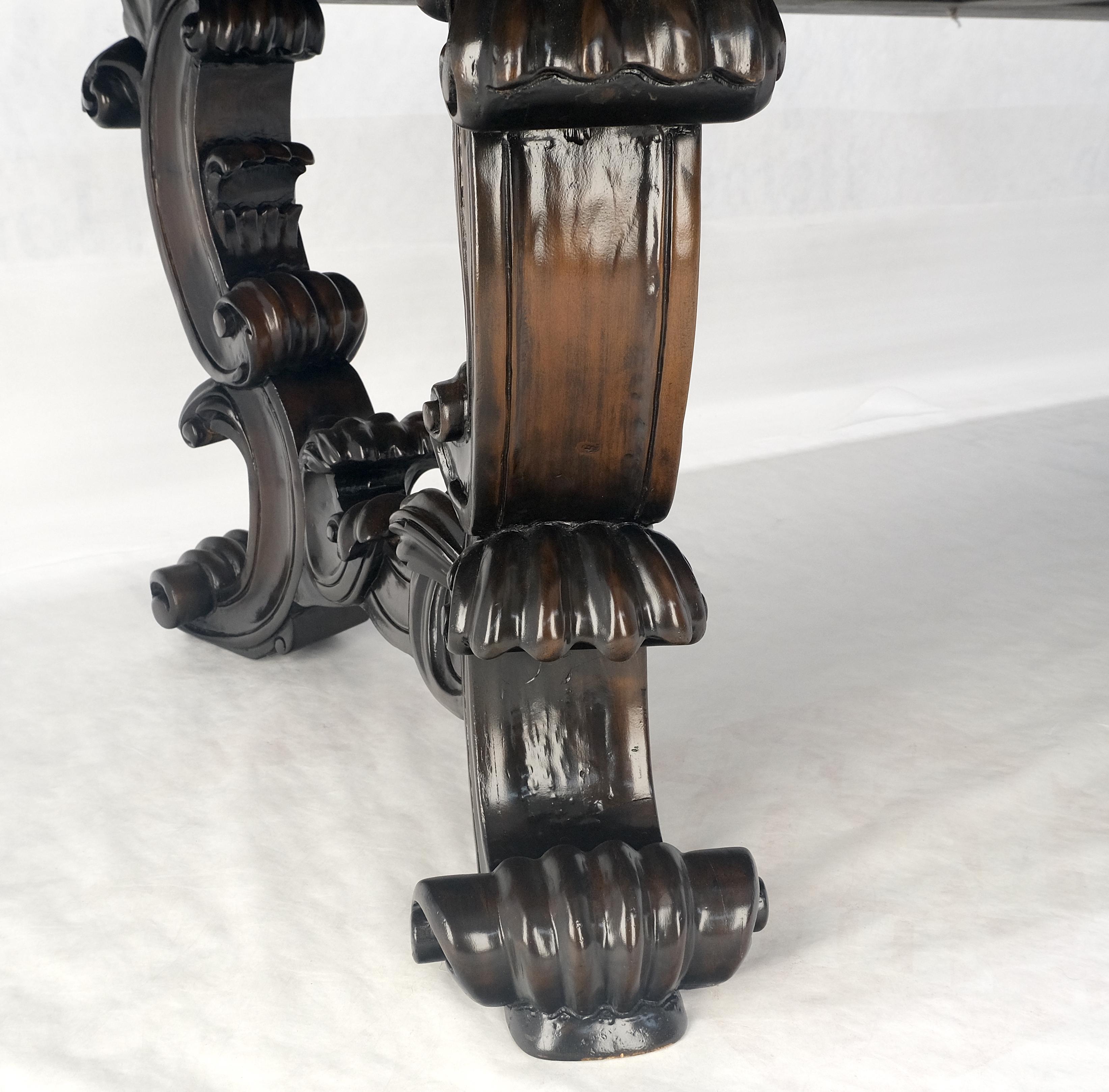 Spanish Colonial Large 10' Long Heavily Carved Base Scroll Shape Thick Top Dining Table MINT For Sale
