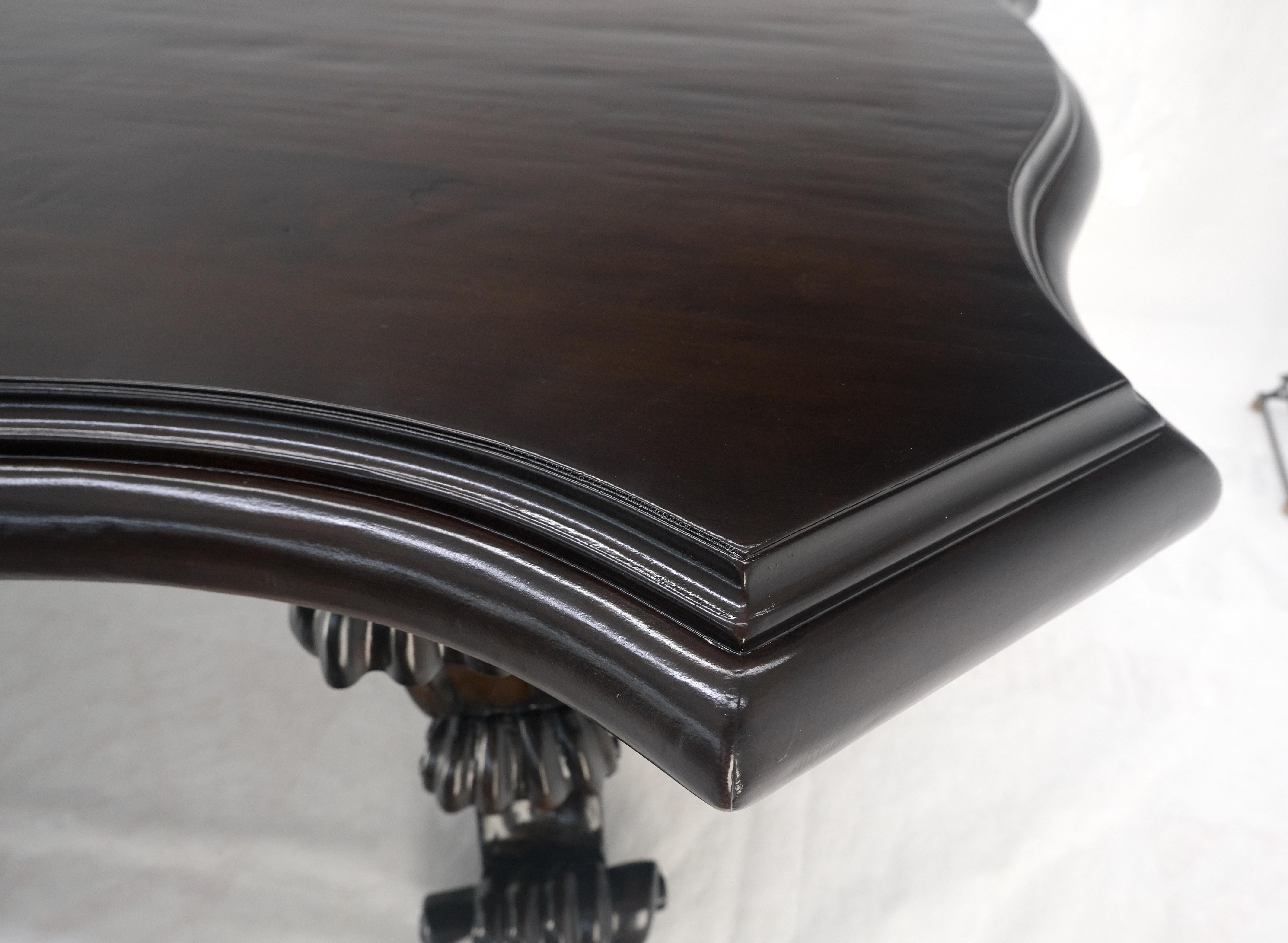 Lacquered Large 10' Long Heavily Carved Base Scroll Shape Thick Top Dining Table MINT For Sale
