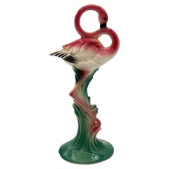 Vintage Large 10" MCM California Pottery Ceramic Bashful Pink Flamingo Tabletop Statue