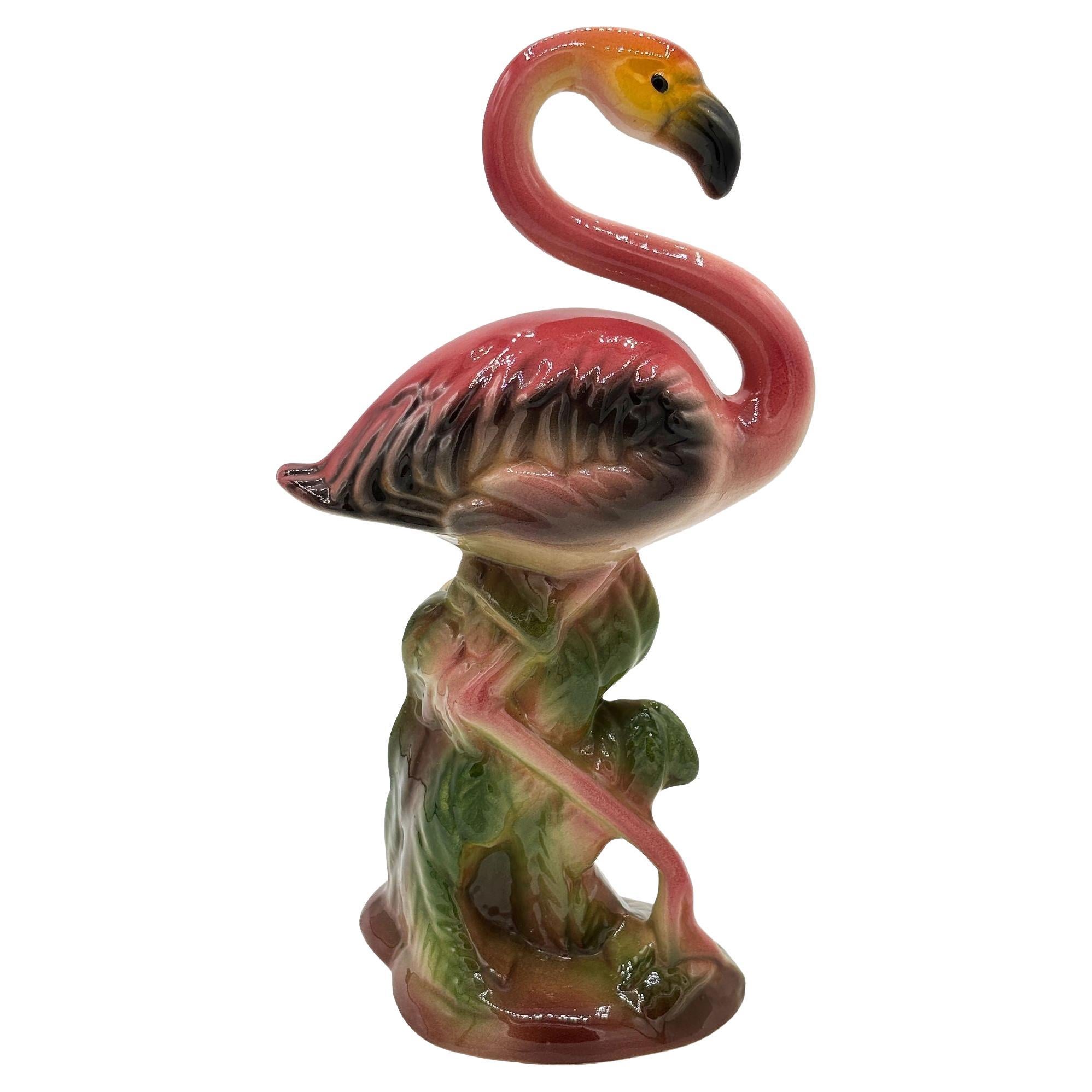 Large 10" MCM Ceramic Hand Painted Flamingo Flower Table Planter, California