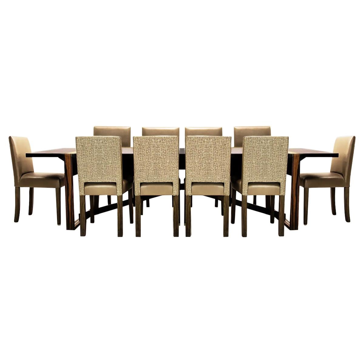 Large 10 Seat Contemporary Dining Set with Bespoke Macassar Table and 10 Chairs For Sale