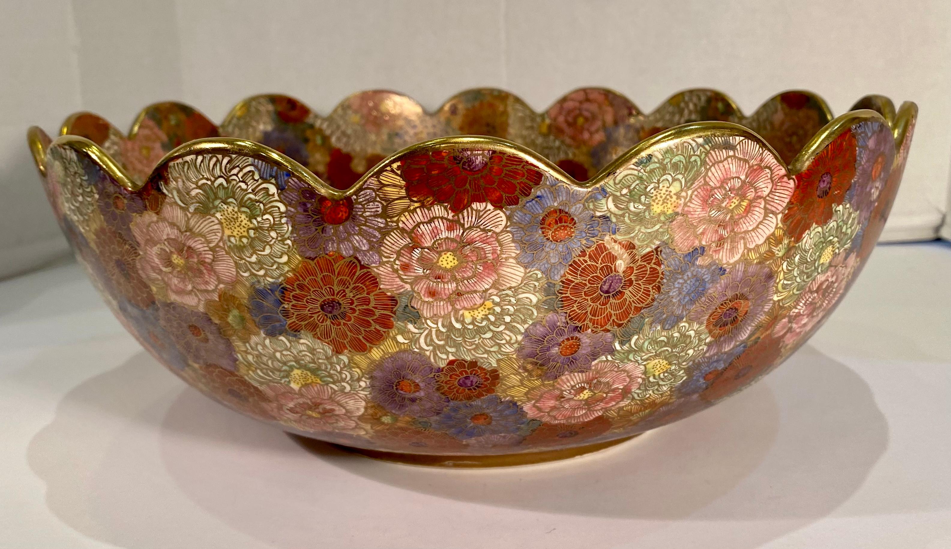 Japanese Large 1000 Flowers Occupied Japan Hand-Painted Porcelain Centerpiece Bowl