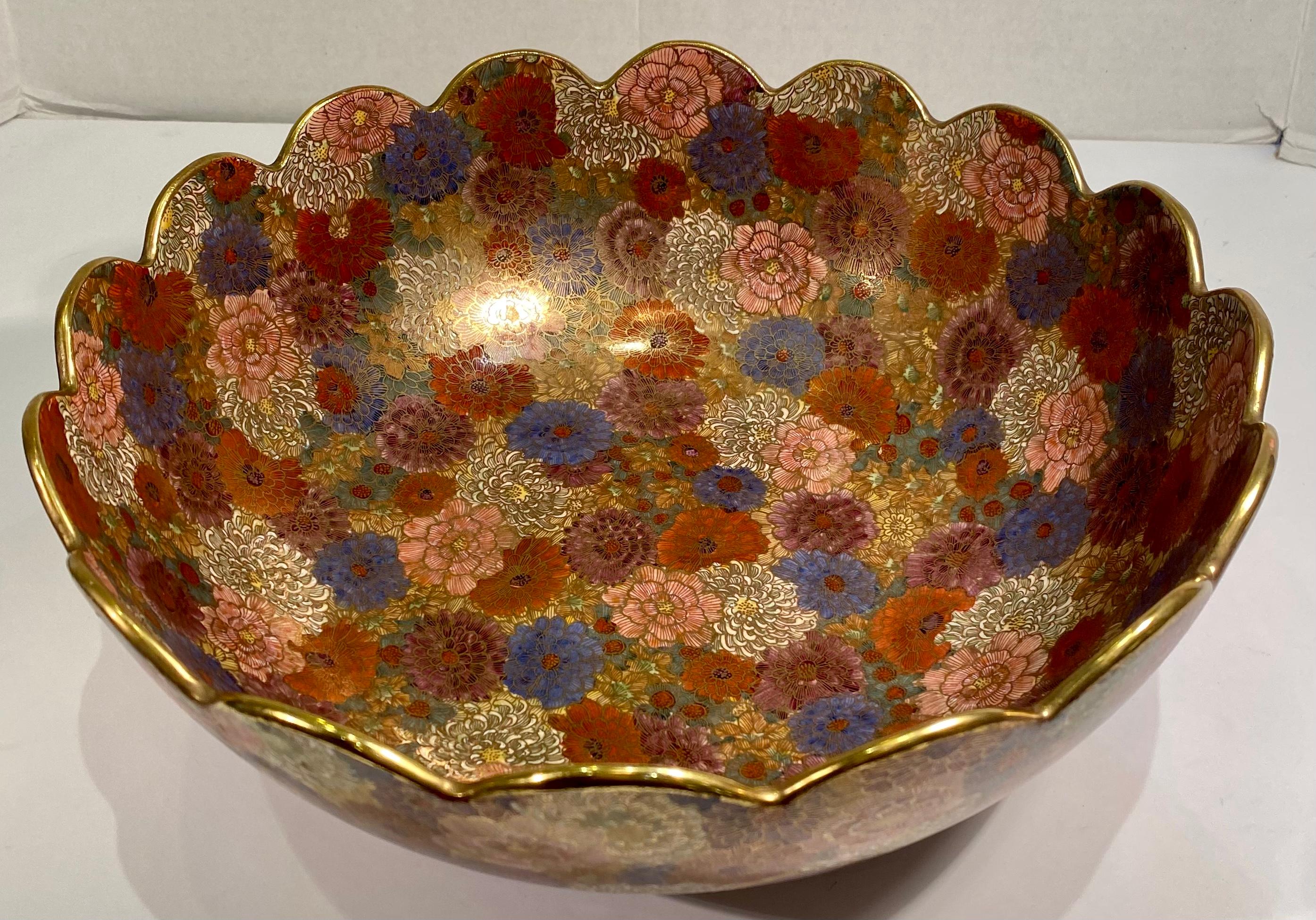 Mid-20th Century Large 1000 Flowers Occupied Japan Hand-Painted Porcelain Centerpiece Bowl