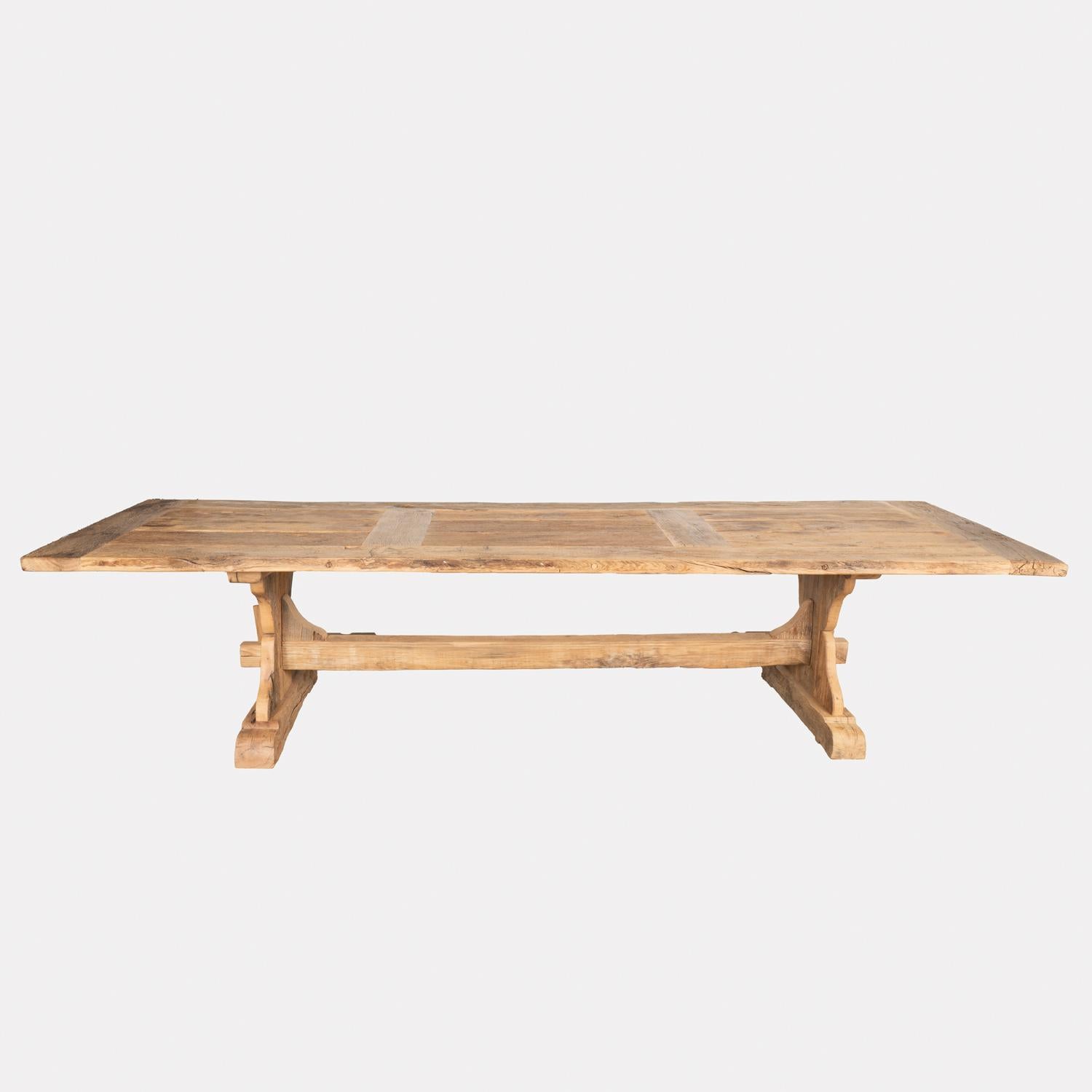 Country  Large 11' Long French Bleached Oak Dining Table For Sale